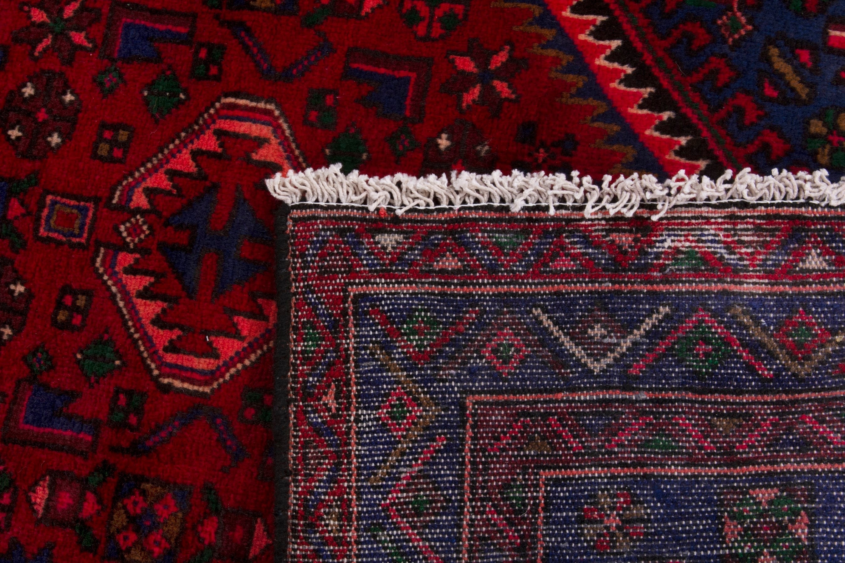 Persian Zanjan runner rug in deep red and dark blue, view 19 of 19