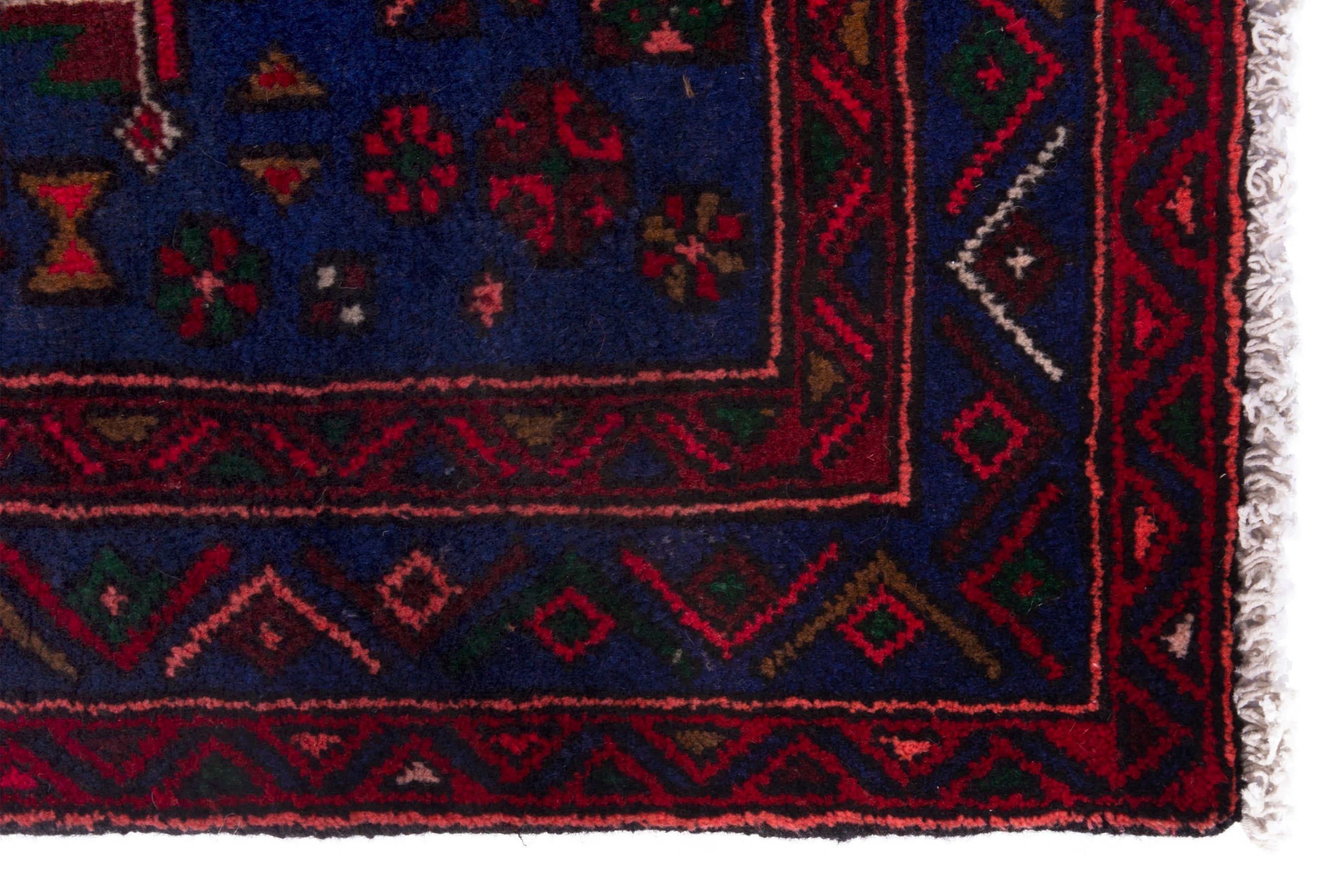 Persian Zanjan runner rug in deep red and dark blue, view 9 of 19