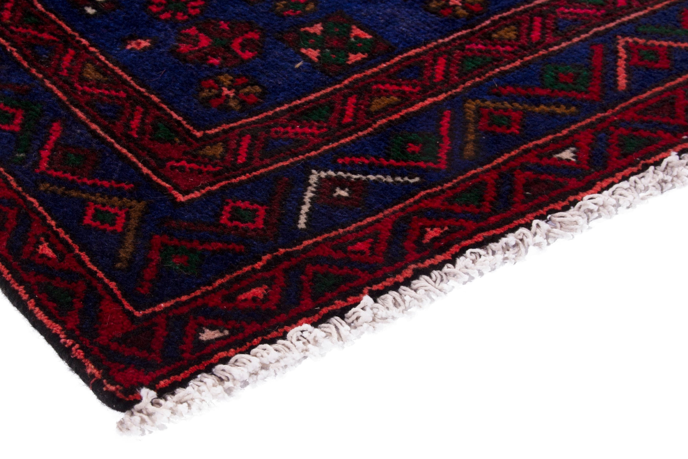 Persian Zanjan runner rug in deep red and dark blue, view 4 of 19