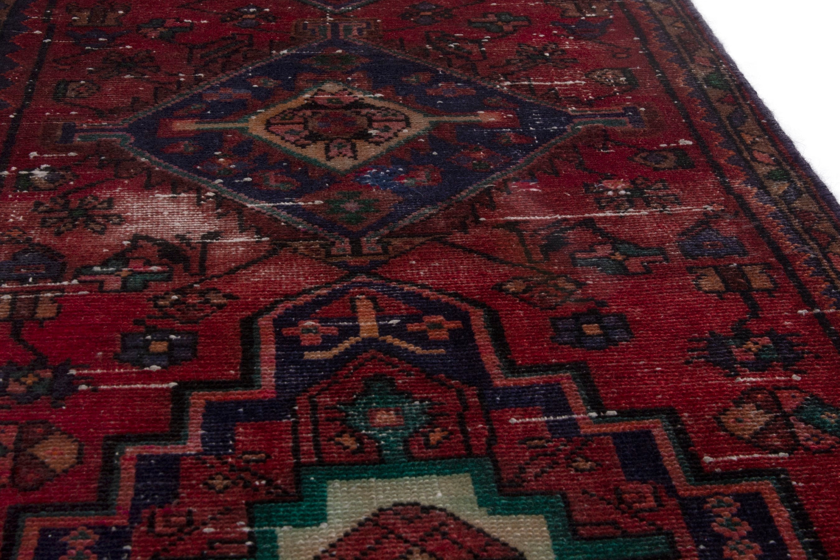 Persian Hamedan runner rug in burgundy and deep red, view 10 of 19