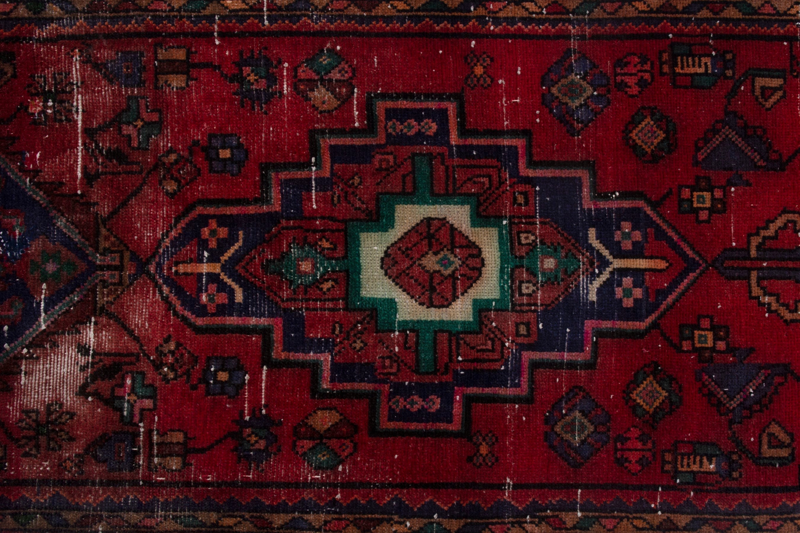 Persian Hamedan runner rug in burgundy and deep red, view 13 of 19