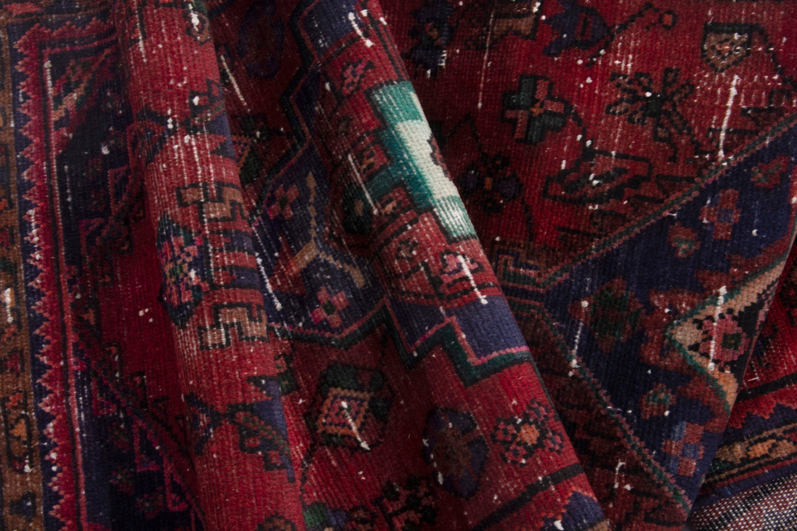 Persian Hamedan runner rug in burgundy and deep red, view 17 of 19