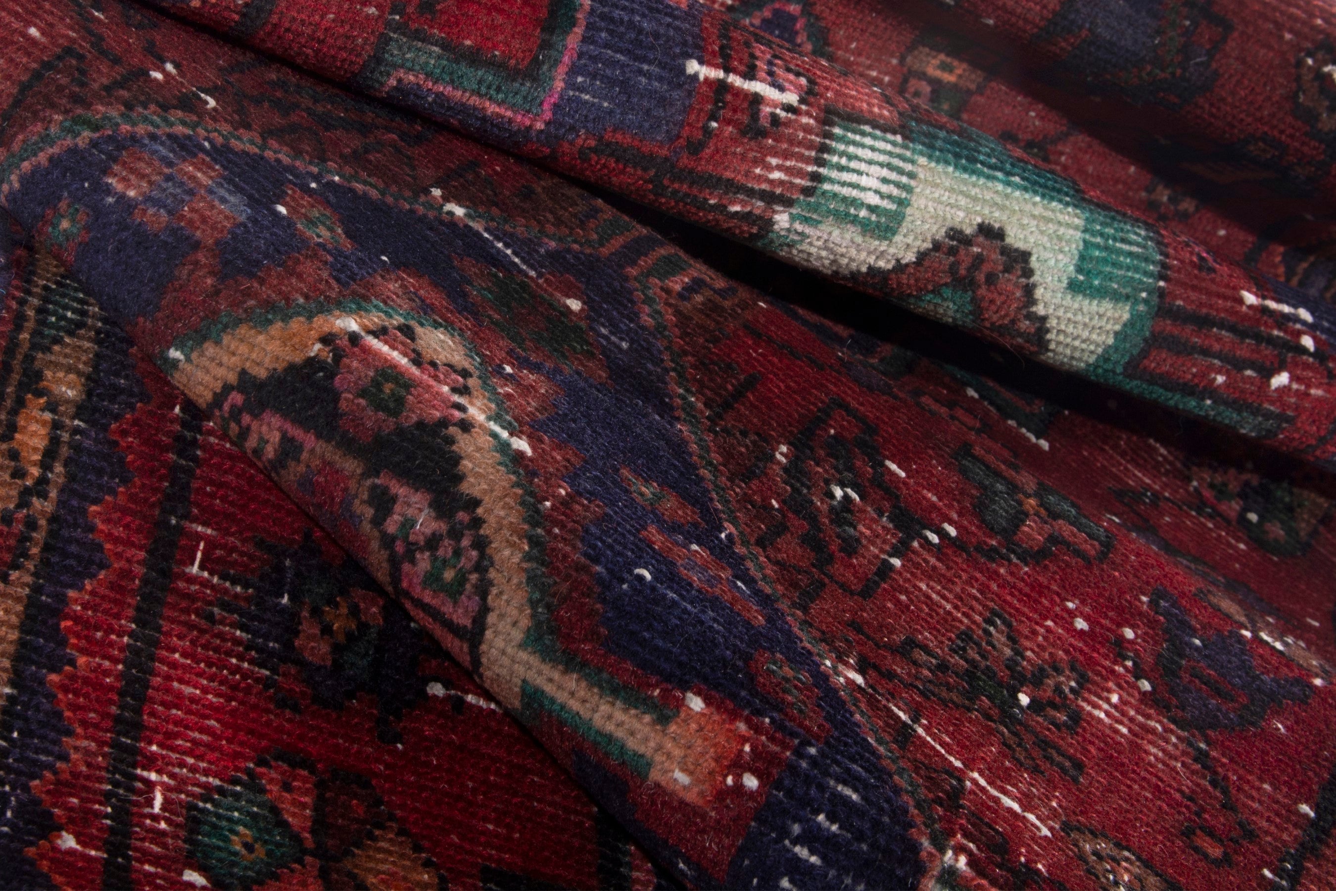 Persian Hamedan runner rug in burgundy and deep red, view 18 of 19