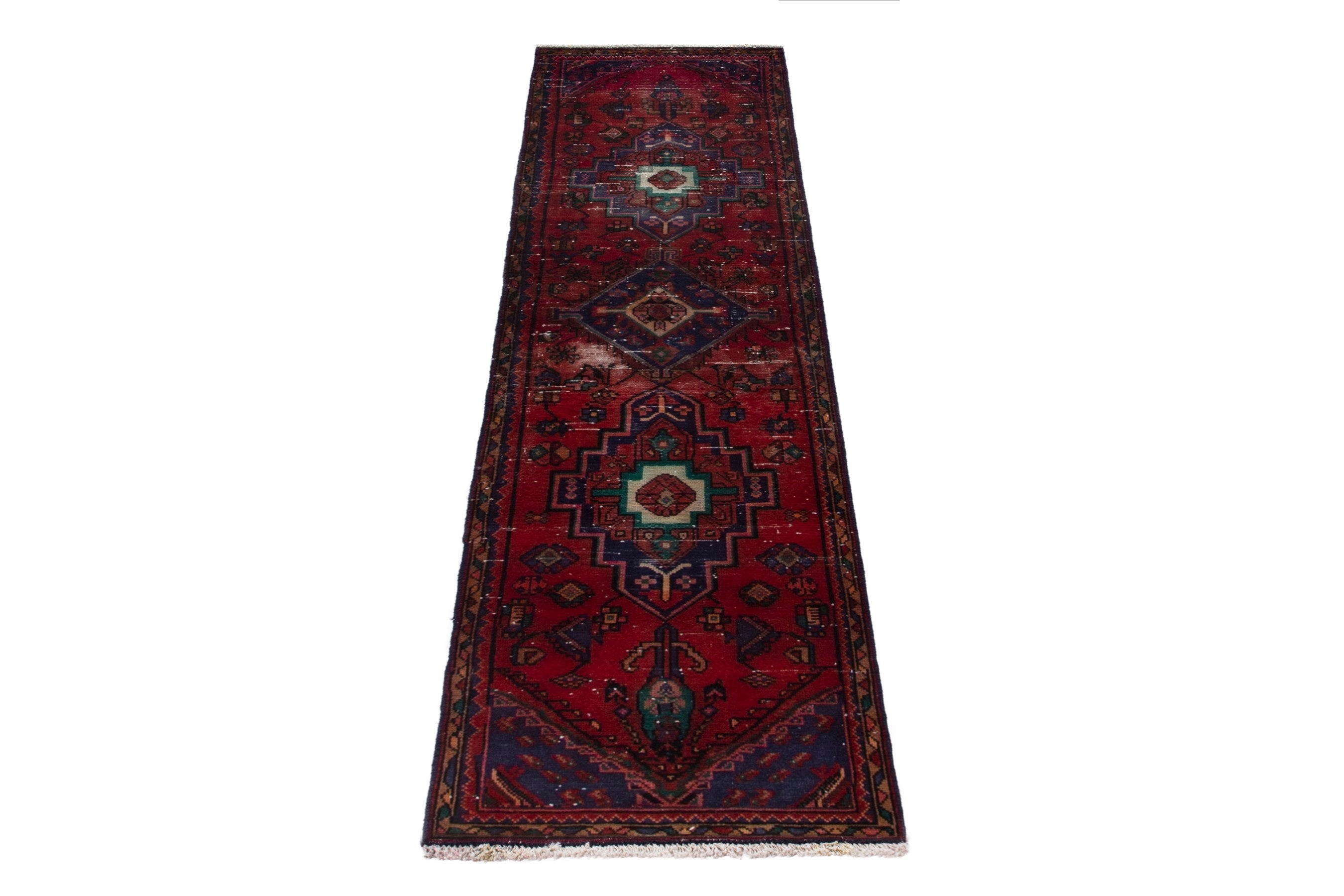 Persian Hamedan runner rug in burgundy and deep red, view 2 of 19