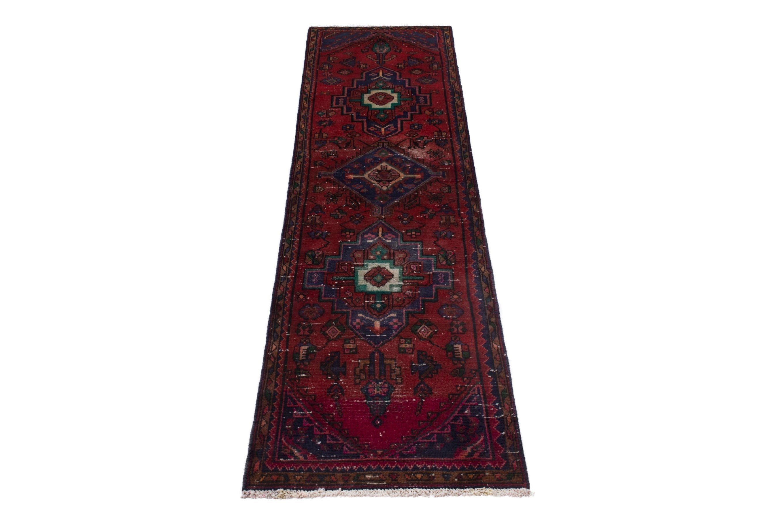 Persian Hamedan runner rug in burgundy and deep red, view 3 of 19