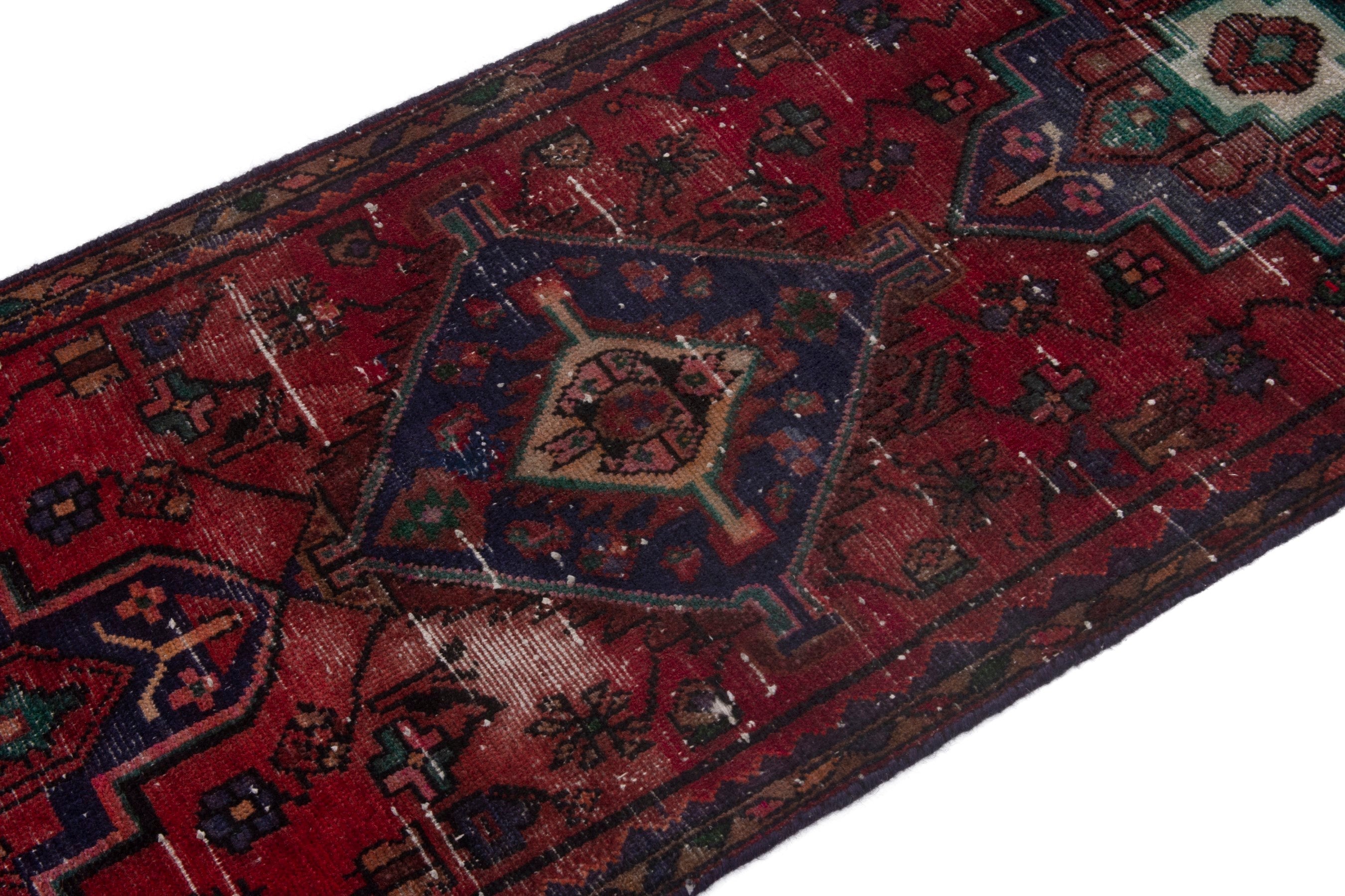 Persian Hamedan runner rug in burgundy and deep red, view 6 of 19
