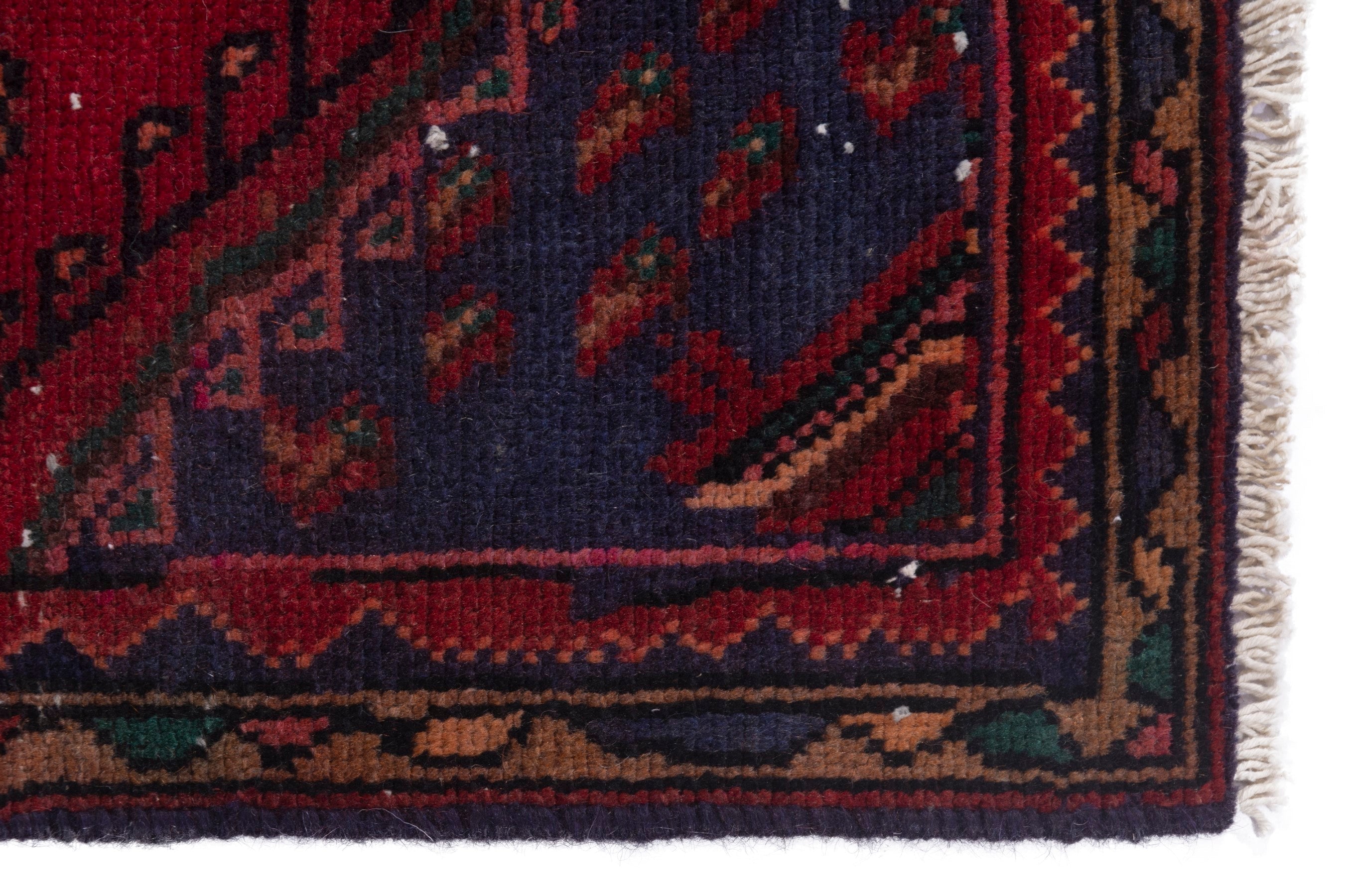 Persian Hamedan runner rug in burgundy and deep red, view 9 of 19