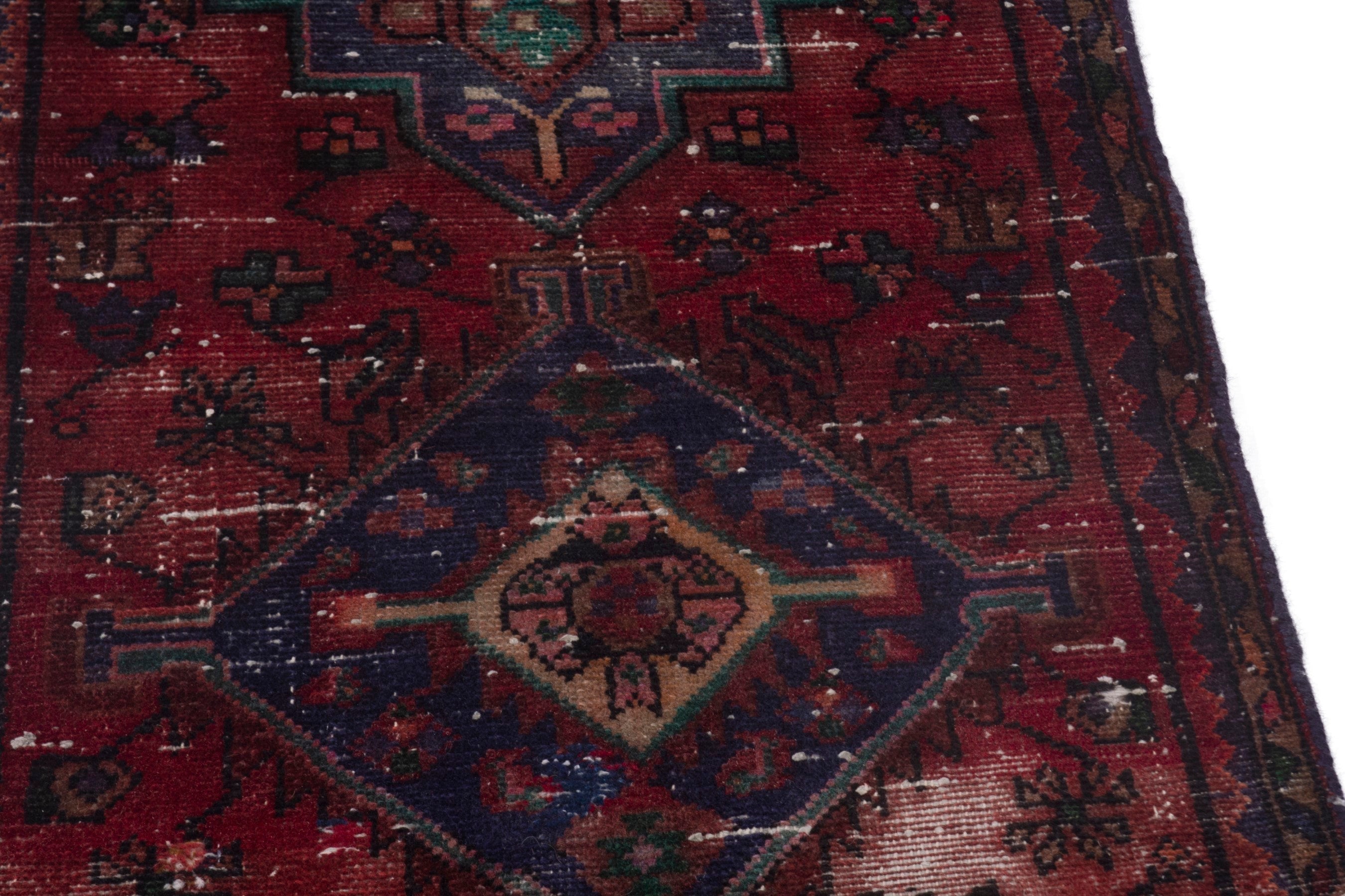 Persian Hamedan runner rug in burgundy and deep red, view 8 of 19