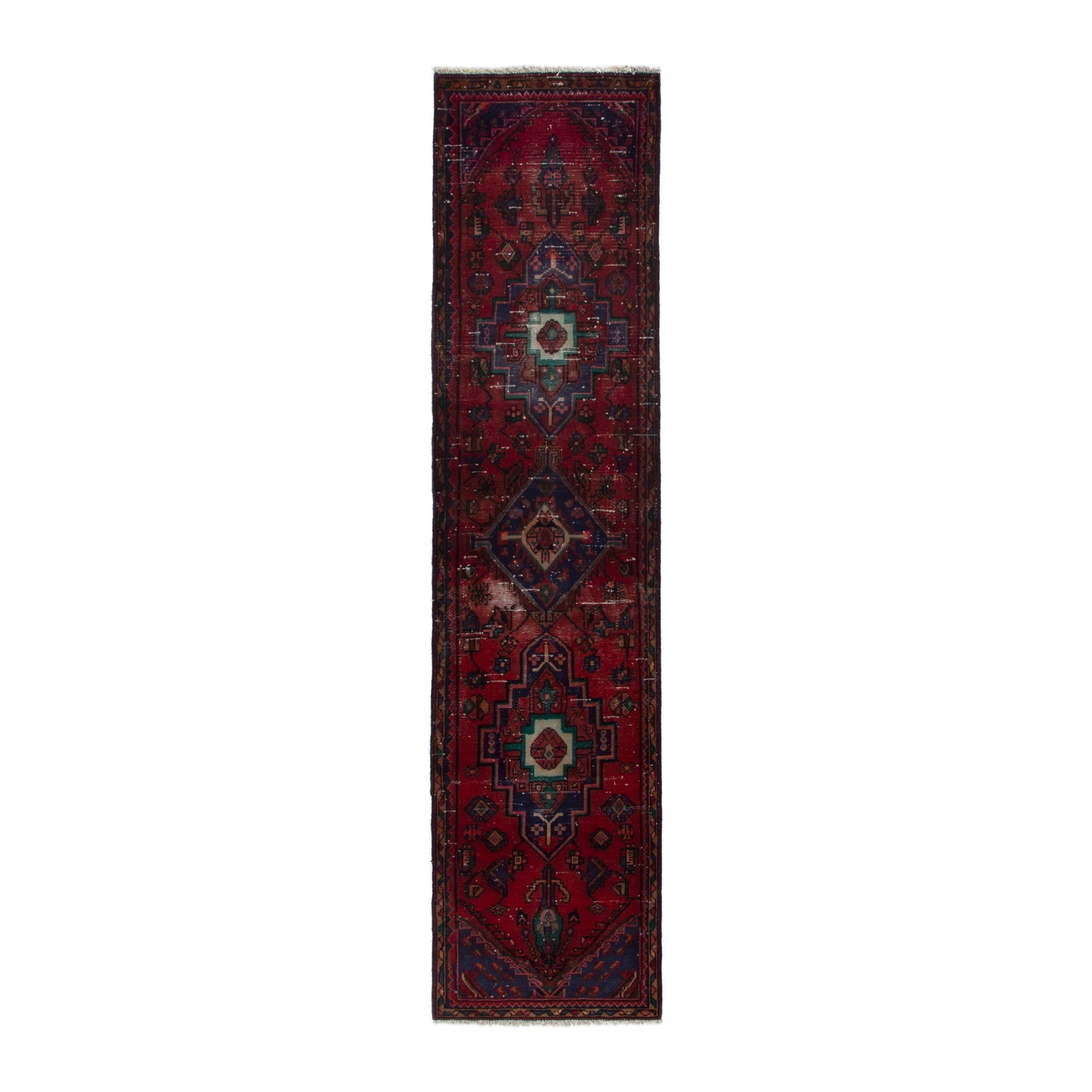 Persian Hamedan runner rug in burgundy and deep red, 2'2" x 8'10"