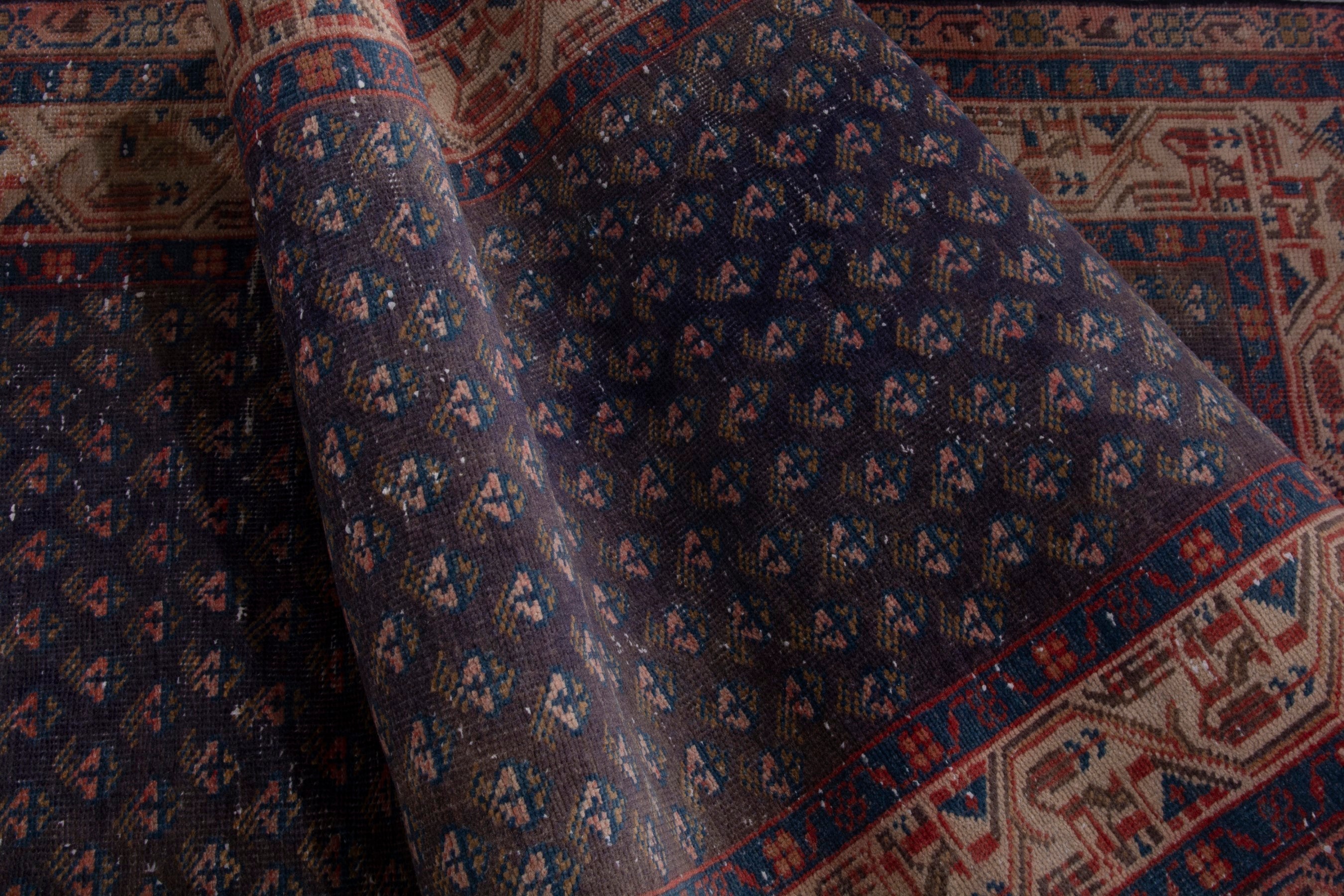 Persian Botteh runner rug in charcoal and rust, view 17 of 18