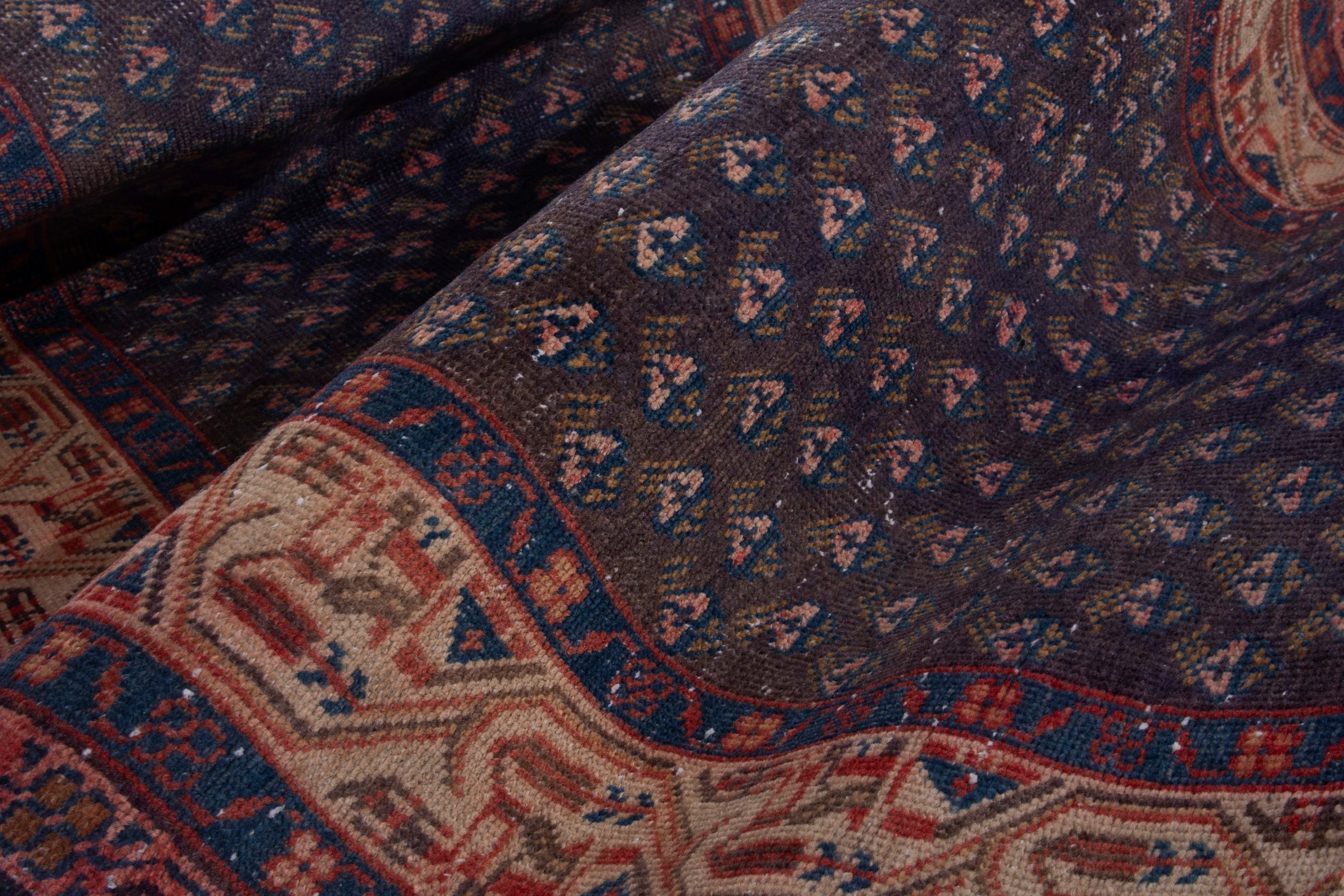 Persian Botteh runner rug in charcoal and rust, view 16 of 18