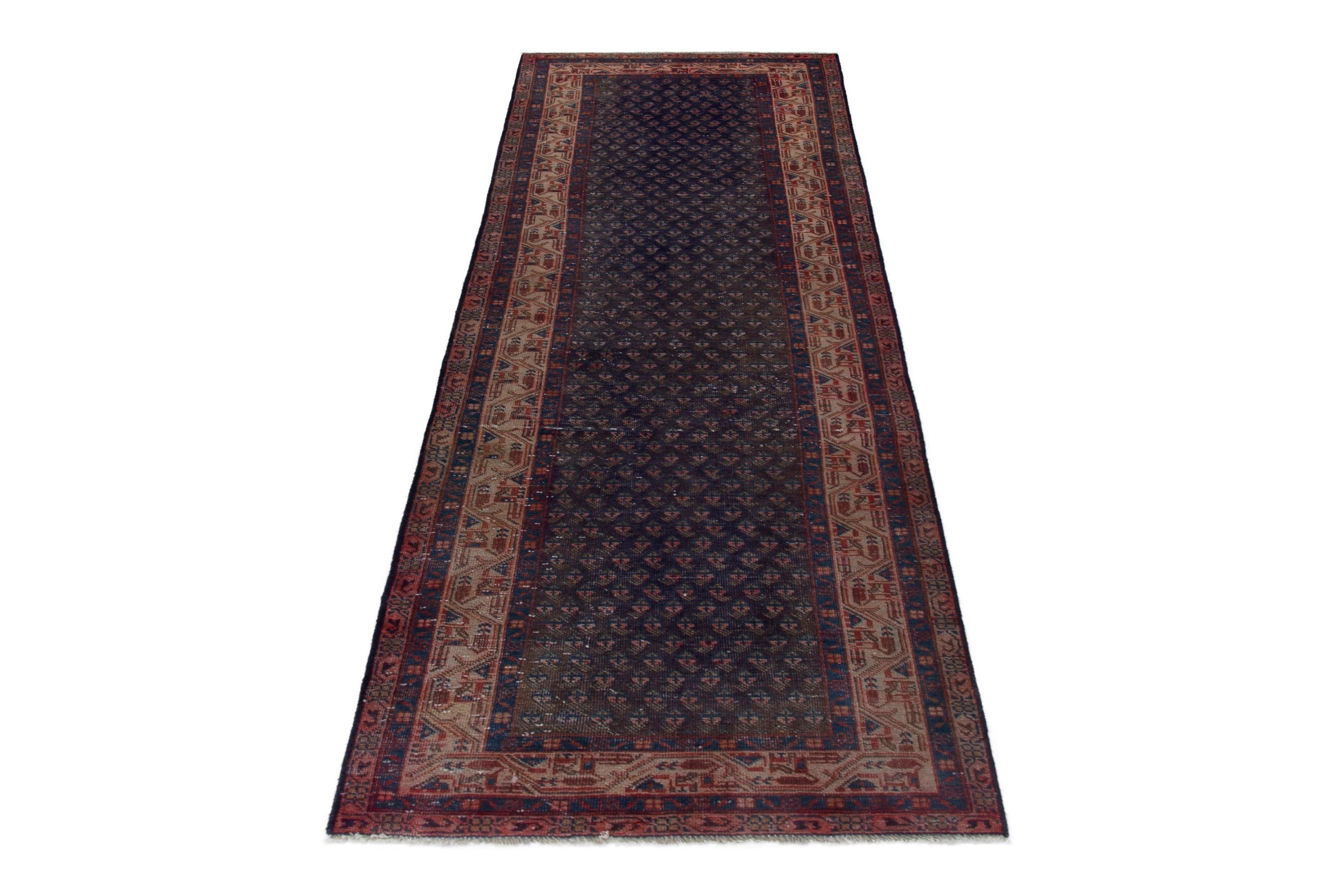 Persian Botteh runner rug in charcoal and rust, view 2 of 18