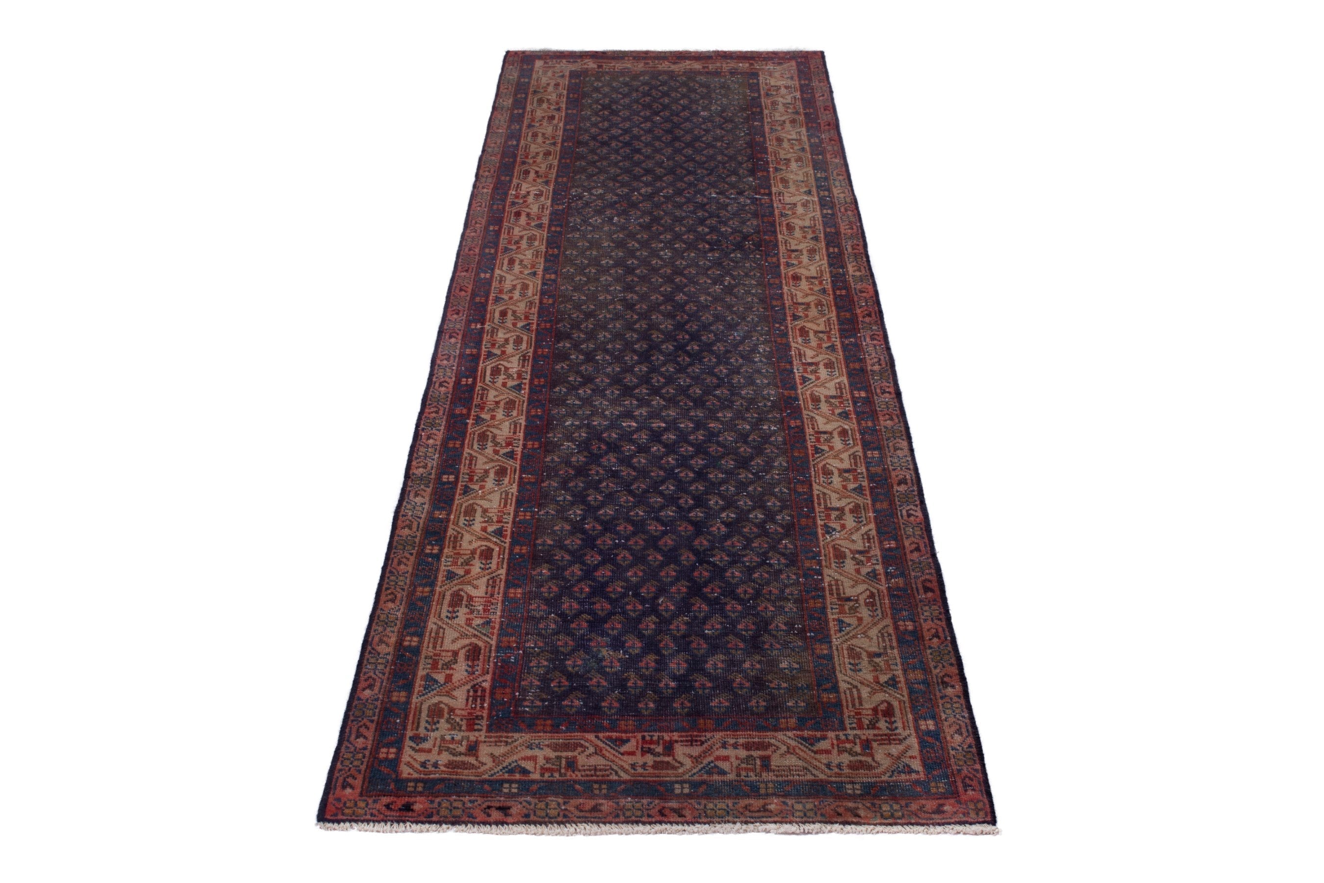Persian Botteh runner rug in charcoal and rust, view 3 of 18