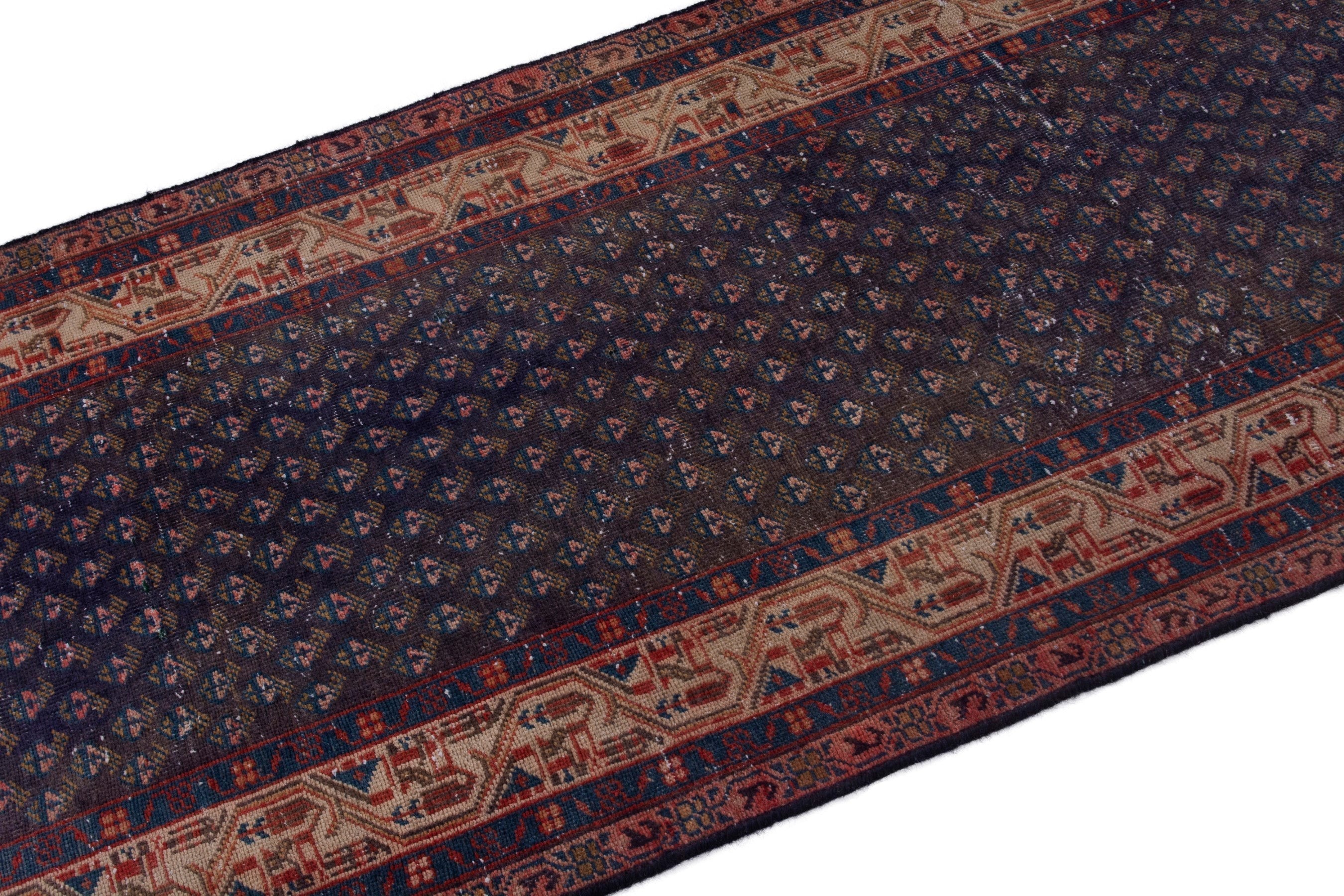 Persian Botteh runner rug in charcoal and rust, view 6 of 18