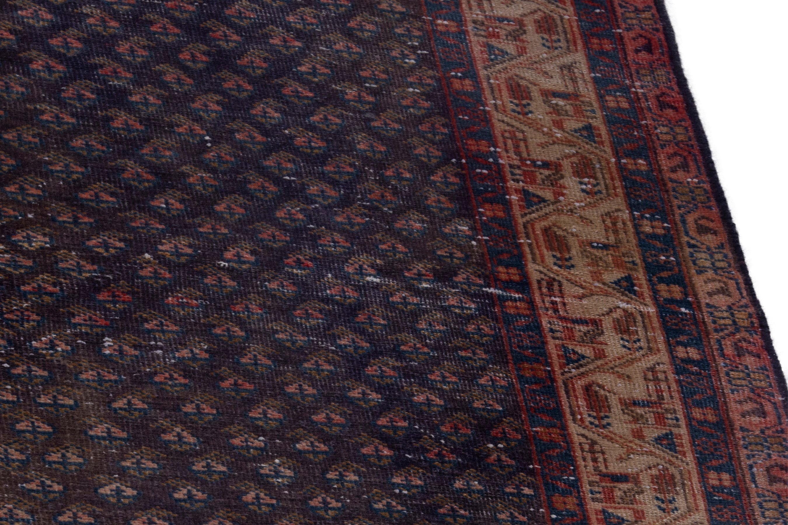 Persian Botteh runner rug in charcoal and rust, view 8 of 18