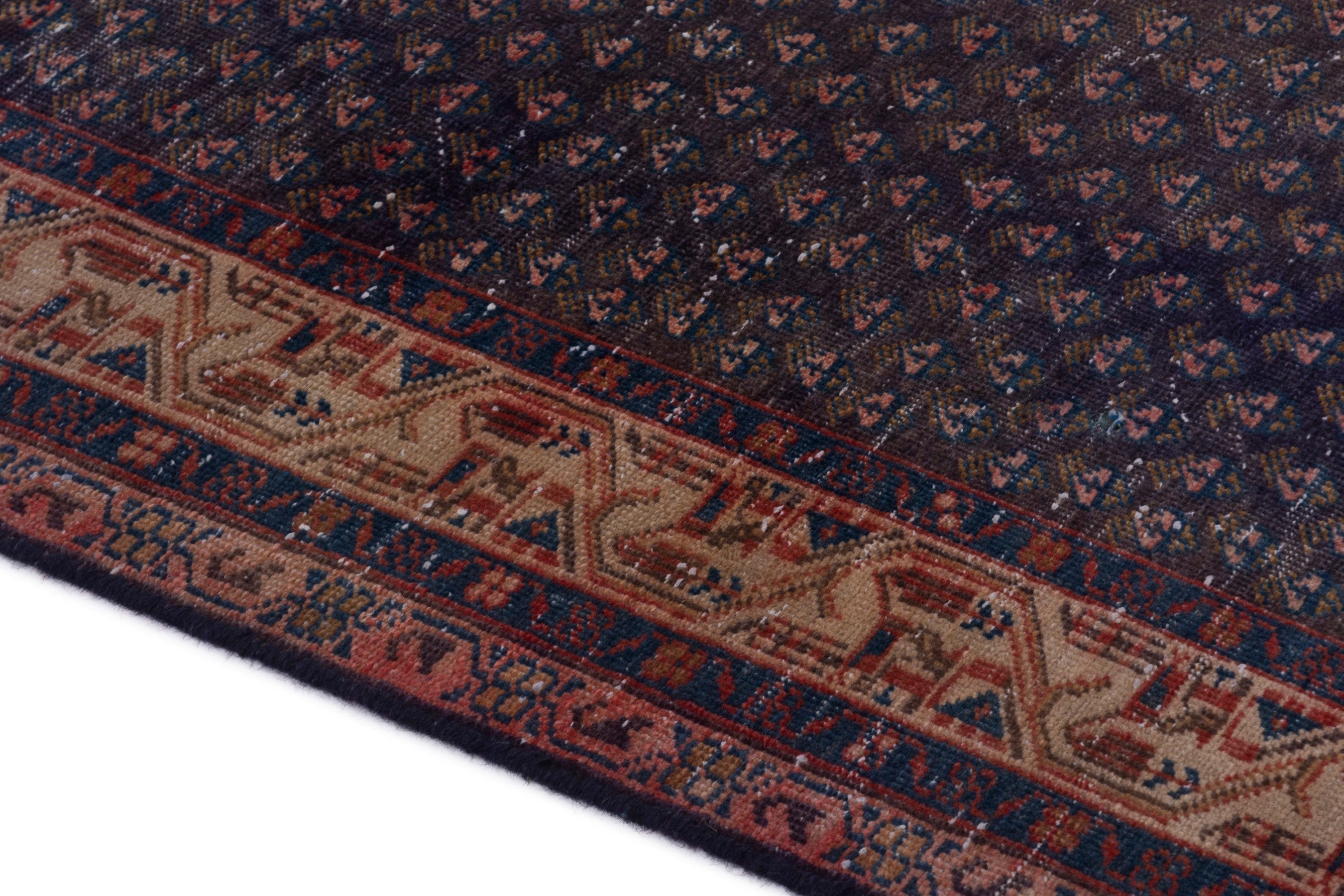 Persian Botteh runner rug in charcoal and rust, view 5 of 18