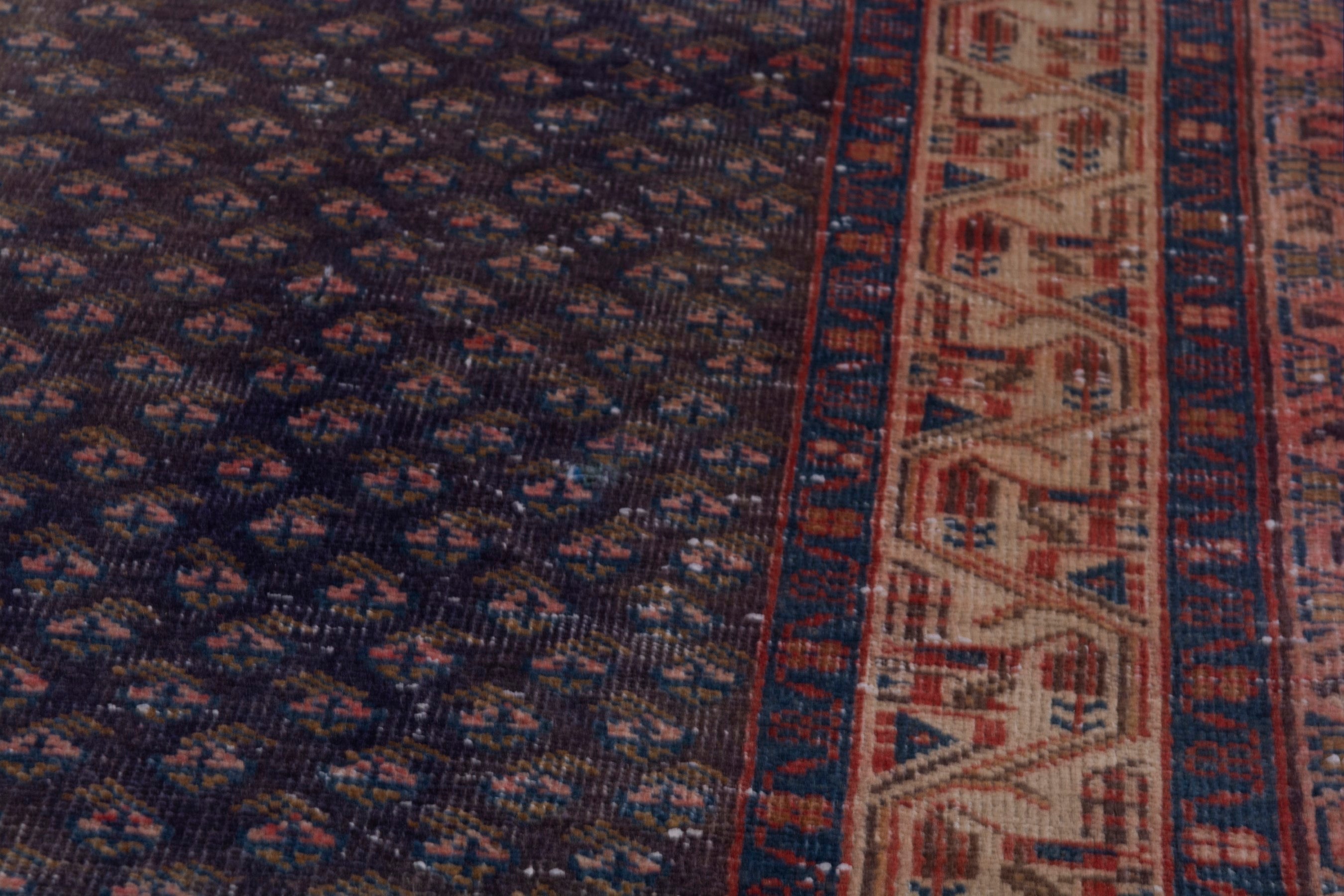 Persian Botteh runner rug in charcoal and rust, view 9 of 18