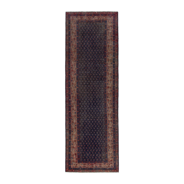 Persian Botteh runner rug in charcoal and rust, 3'3" x 10'