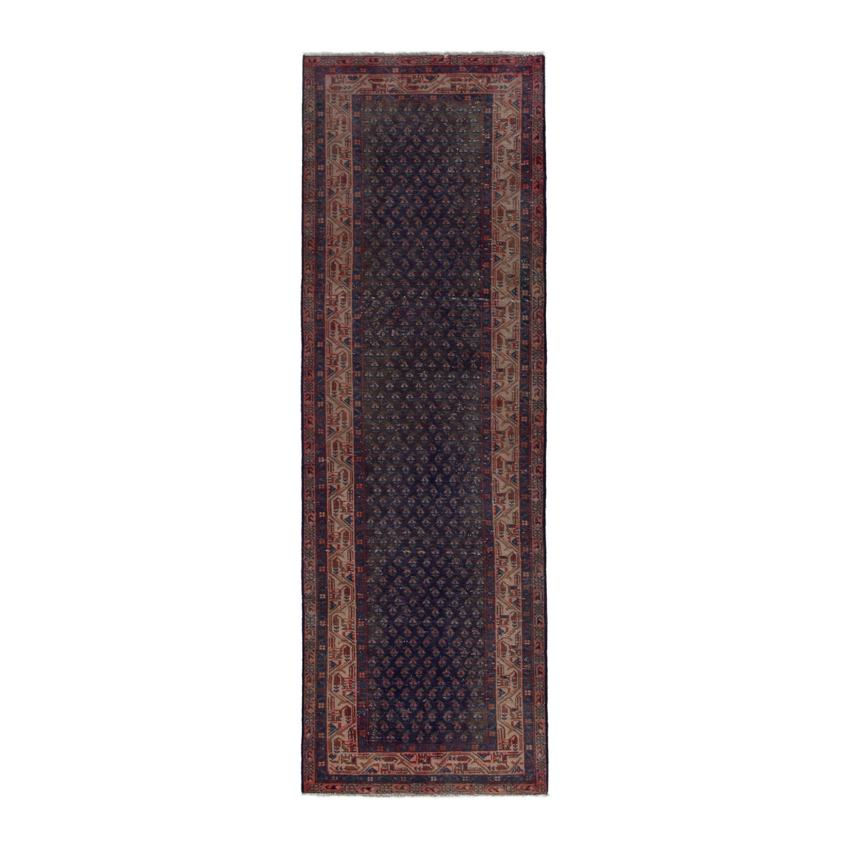 Persian Botteh runner rug in charcoal and rust, 3'3" x 10'