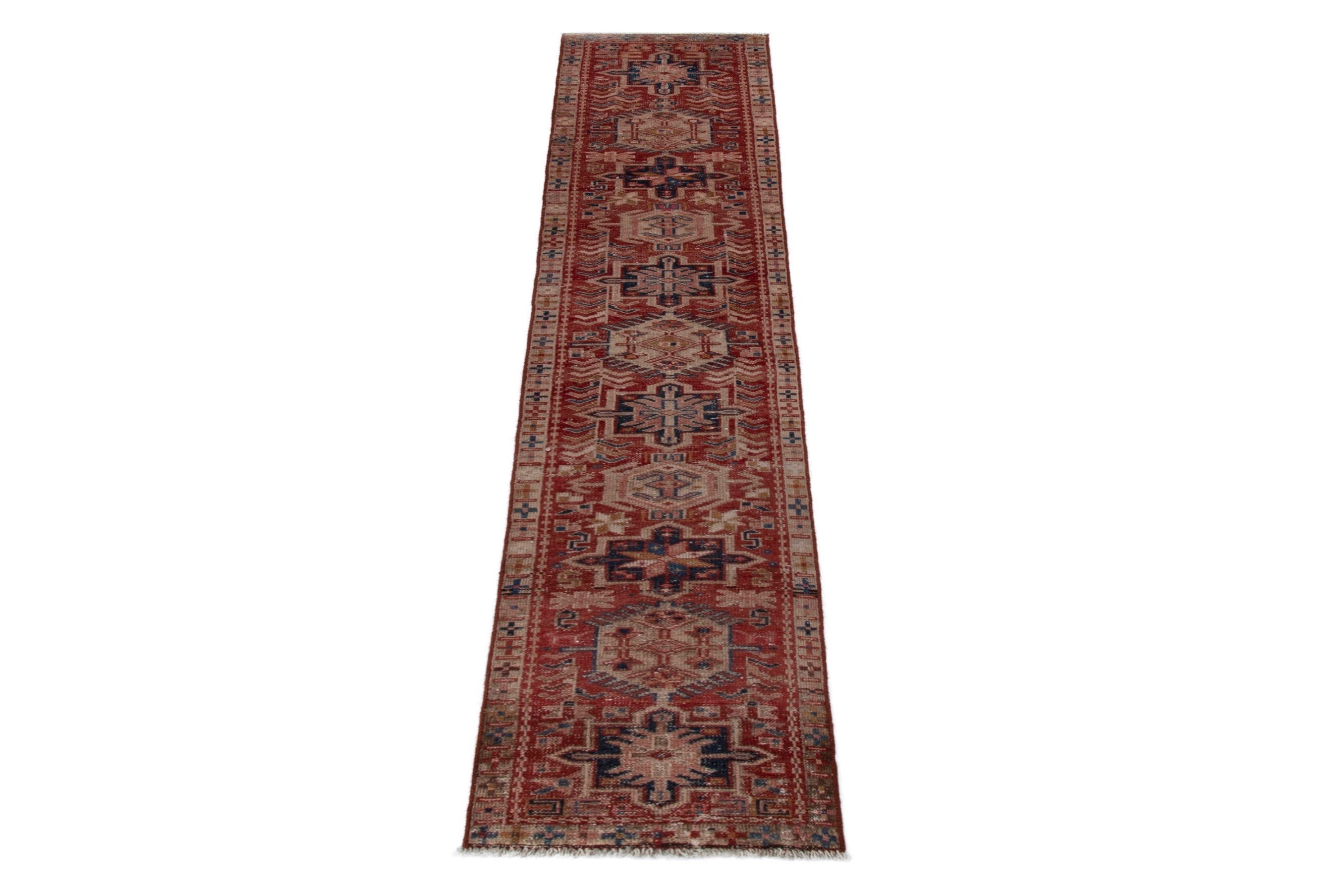 Persian Gharajeh runner rug in rust and deep red, view 2 of 17