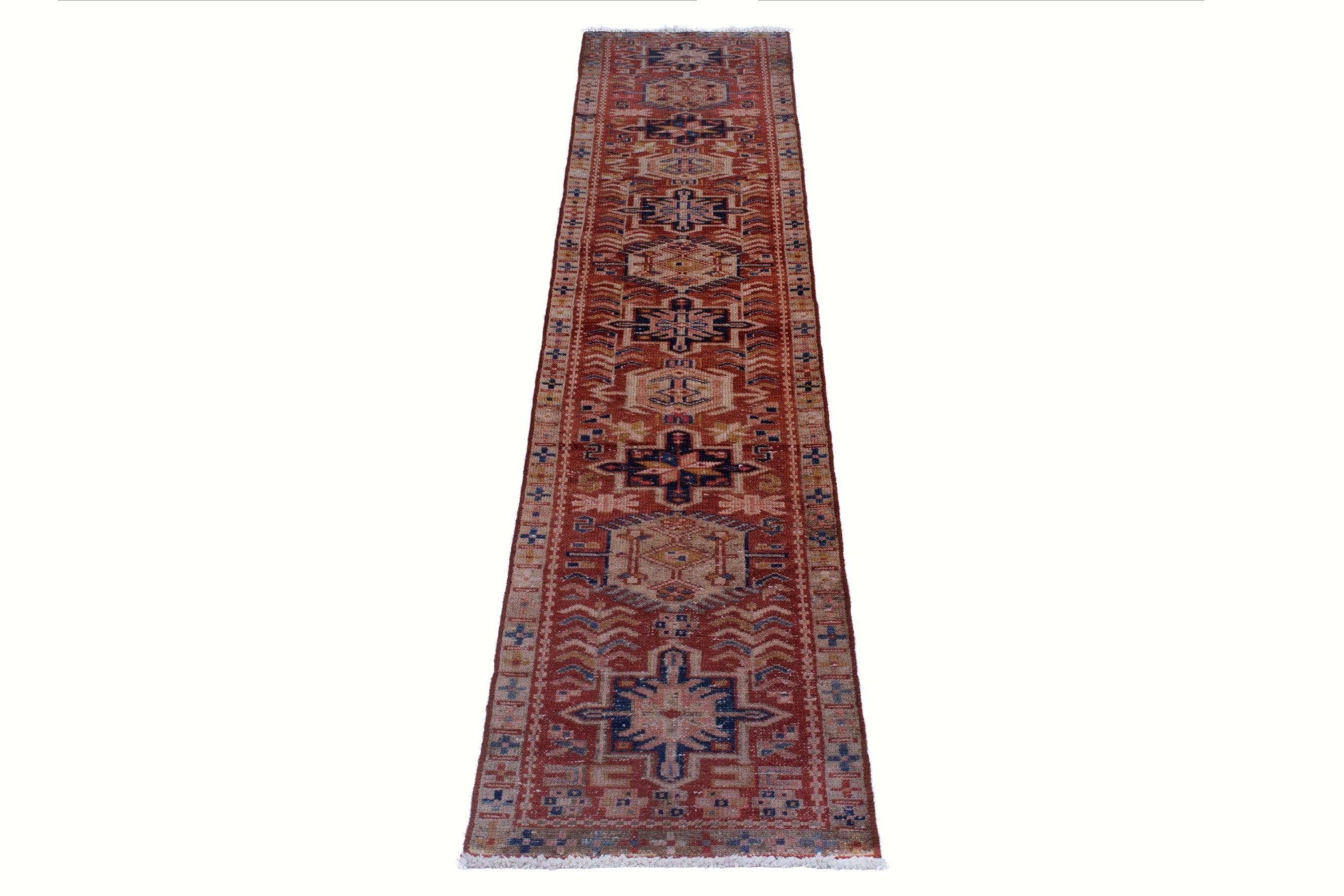 Persian Gharajeh runner rug in rust and deep red, view 3 of 17