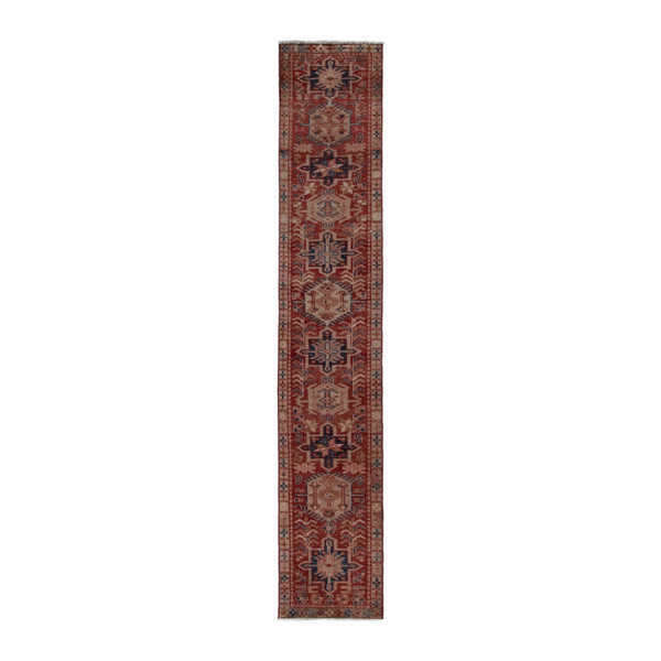 Persian Gharajeh runner rug in rust and deep red, 1'8" x 10'3"