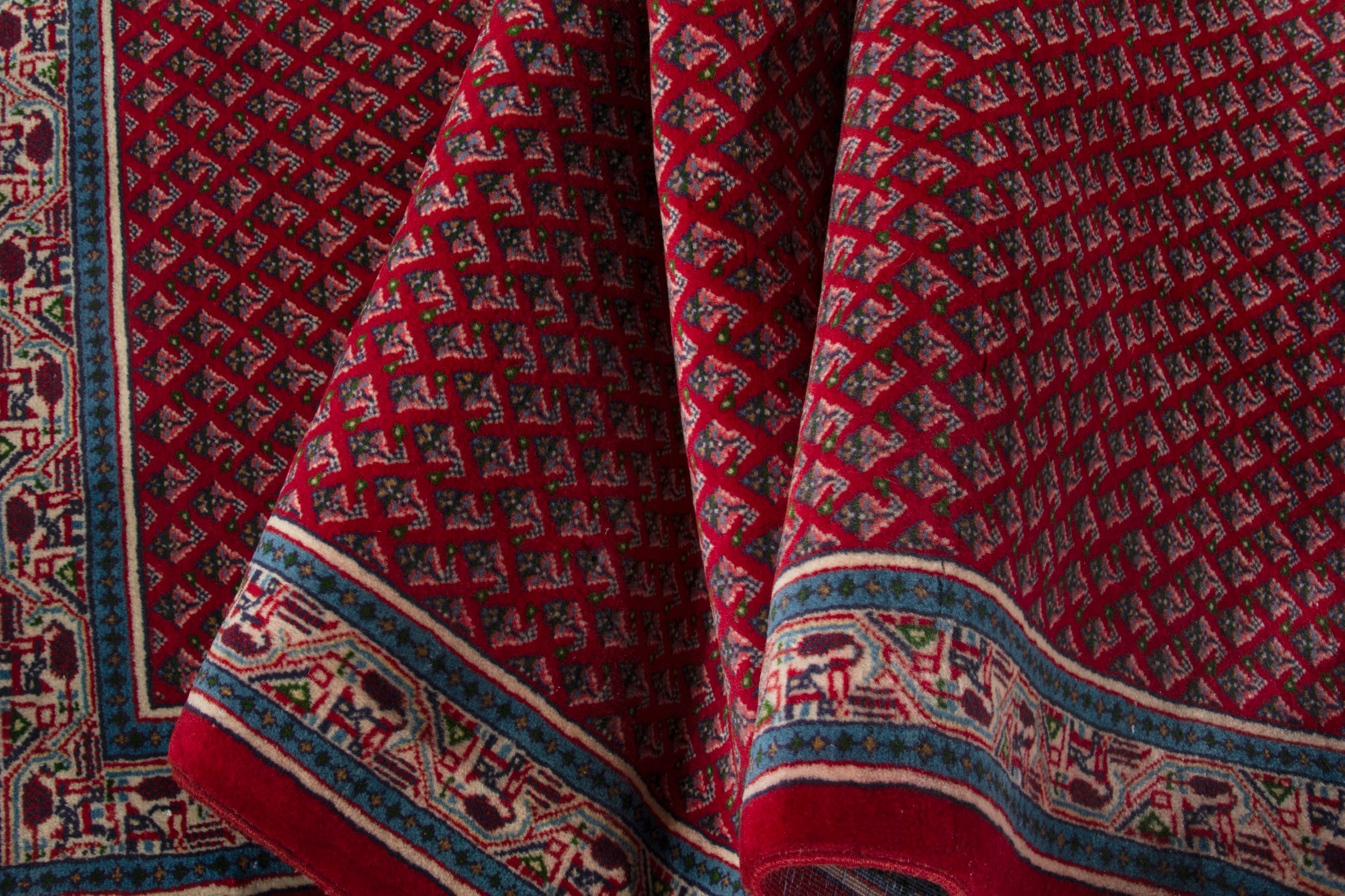 Persian Arak runner rug in deep red and denim, view 16 of 17