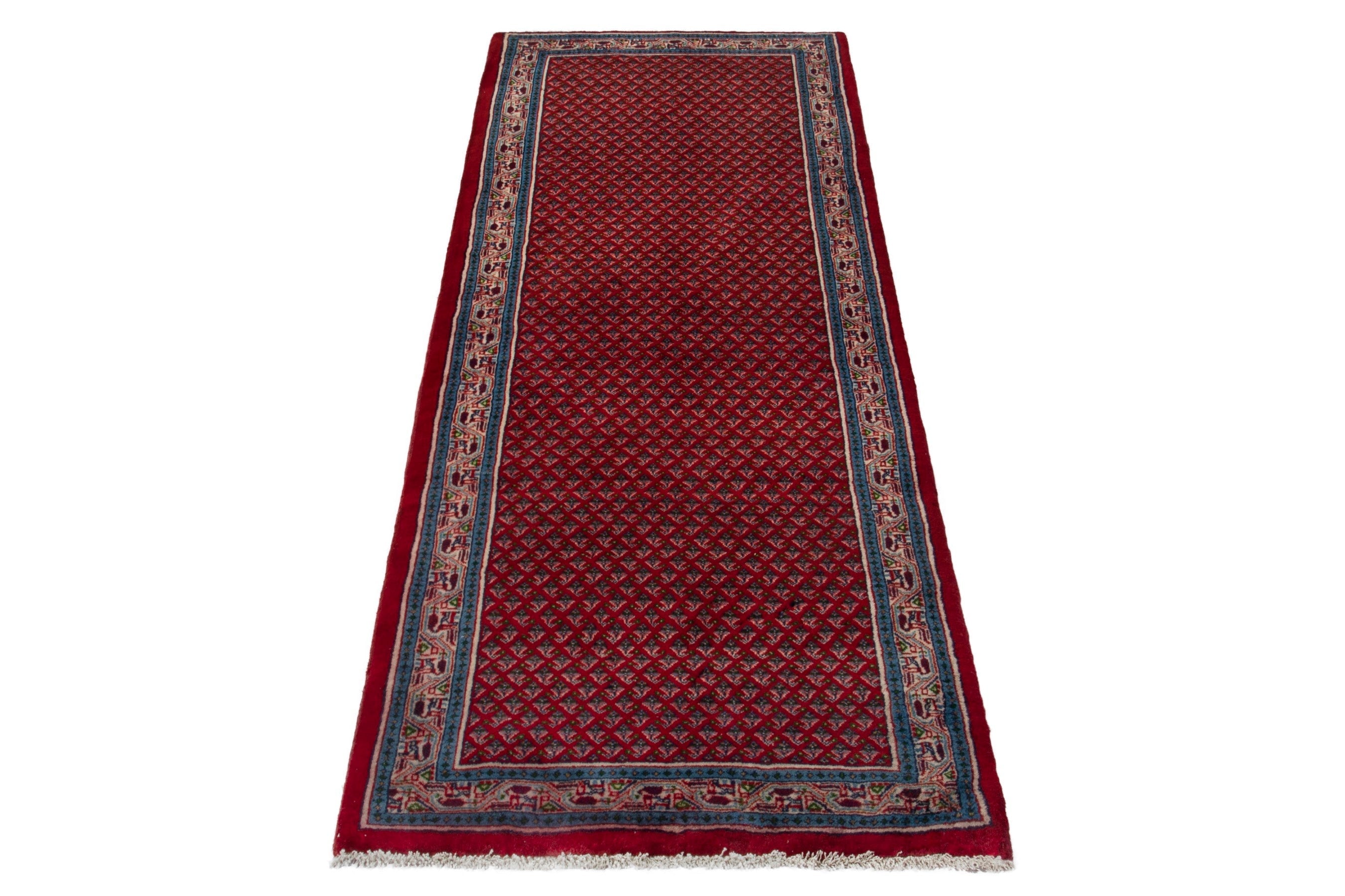 Persian Arak runner rug in deep red and denim, view 2 of 17