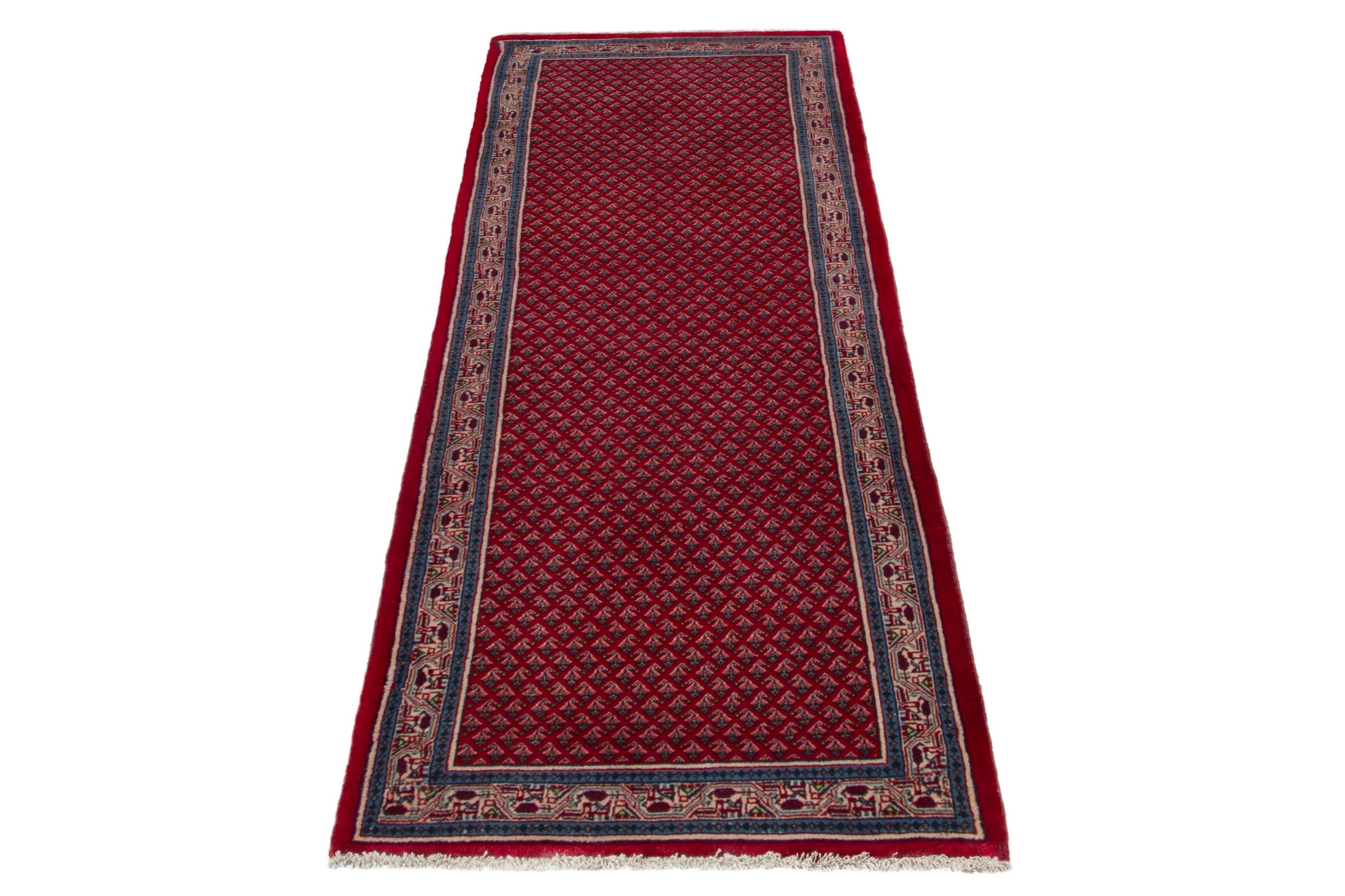 Persian Arak runner rug in deep red and denim, view 3 of 17