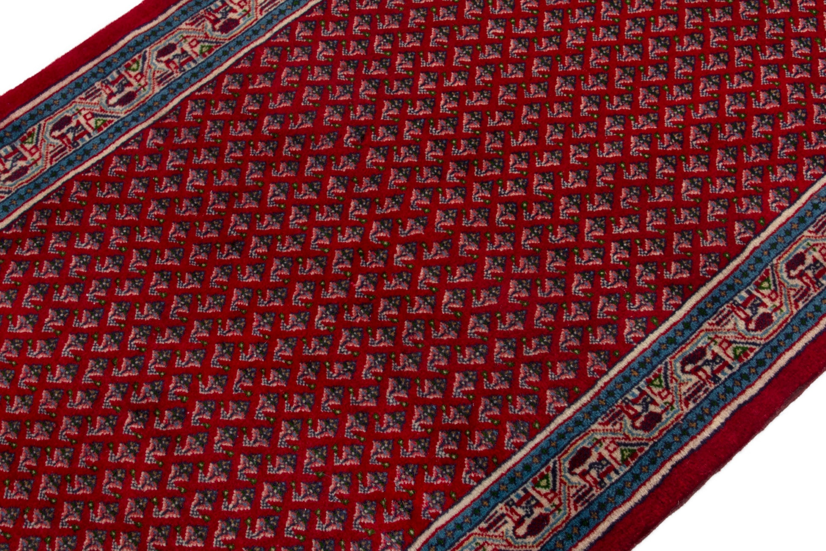 Persian Arak runner rug in deep red and denim, view 6 of 17