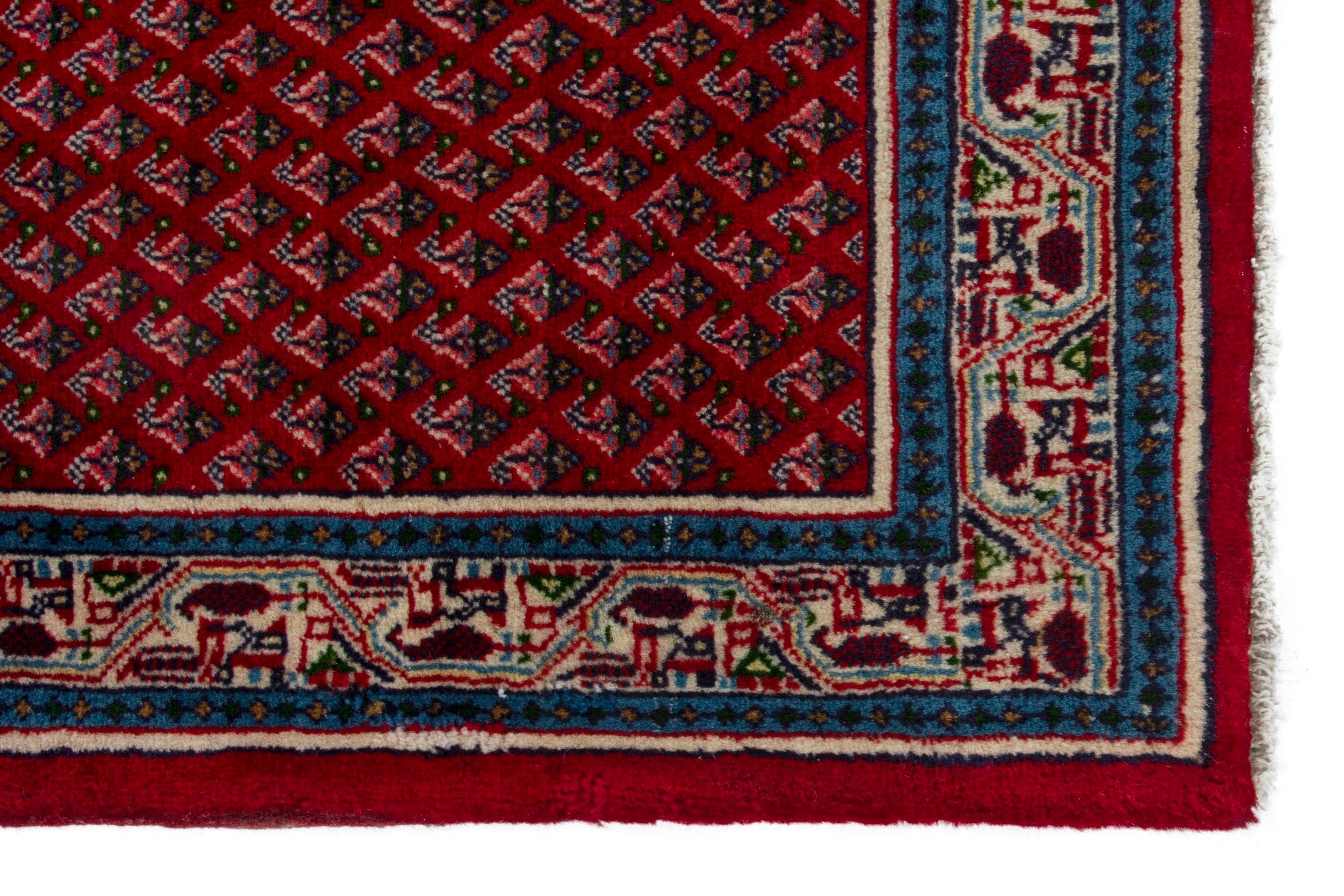 Persian Arak runner rug in deep red and denim, view 9 of 17