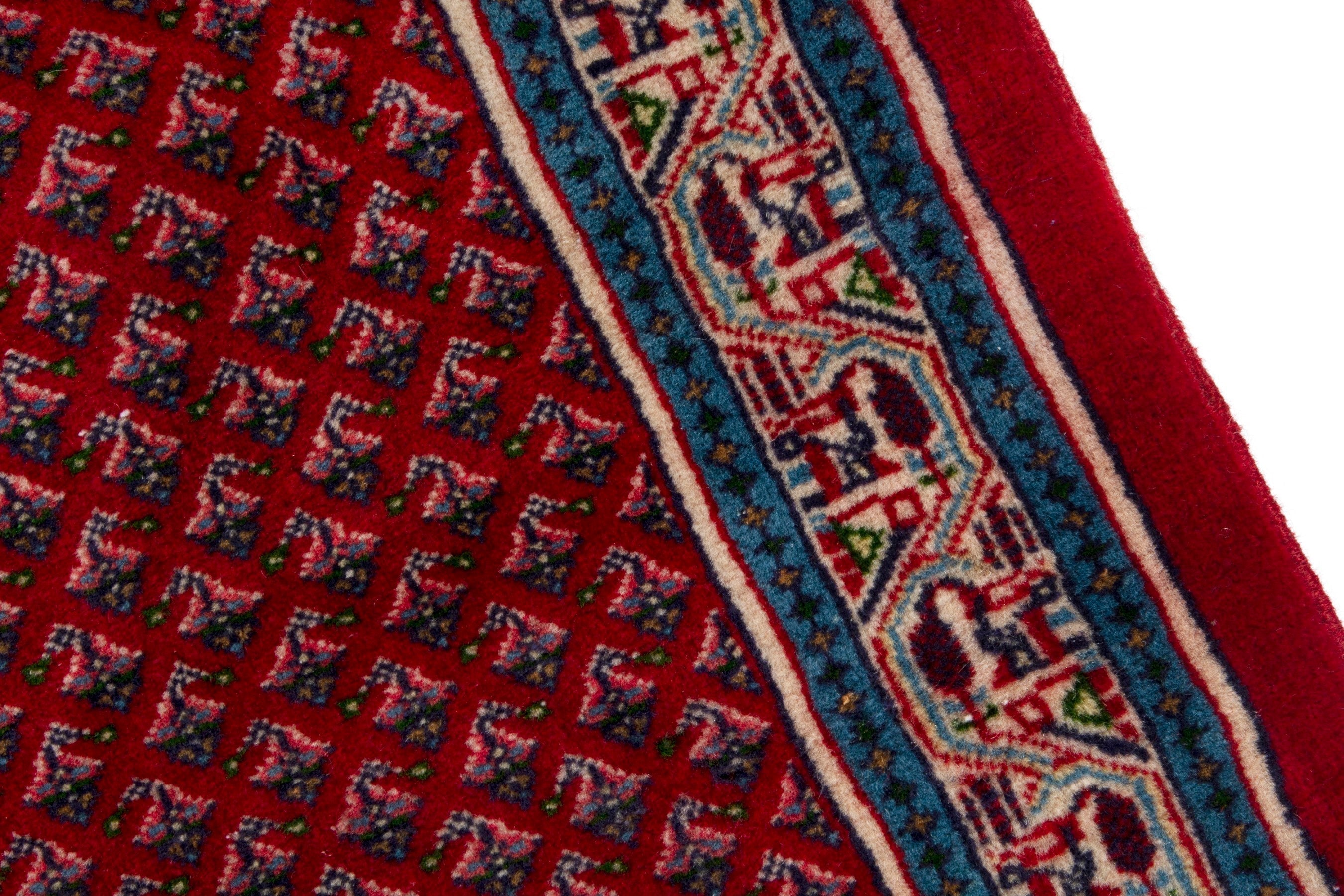 Persian Arak runner rug in deep red and denim, view 10 of 17