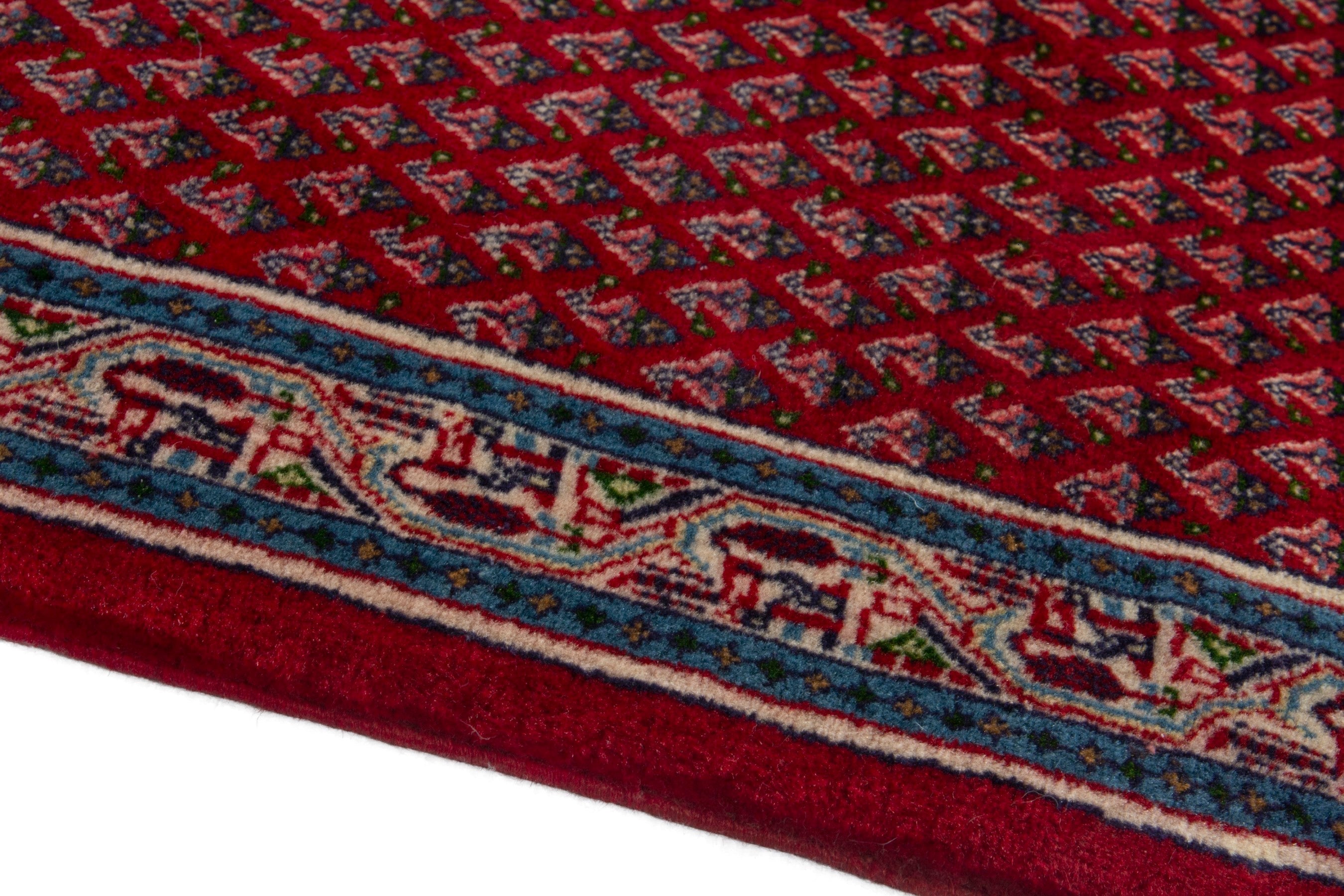 Persian Arak runner rug in deep red and denim, view 5 of 17