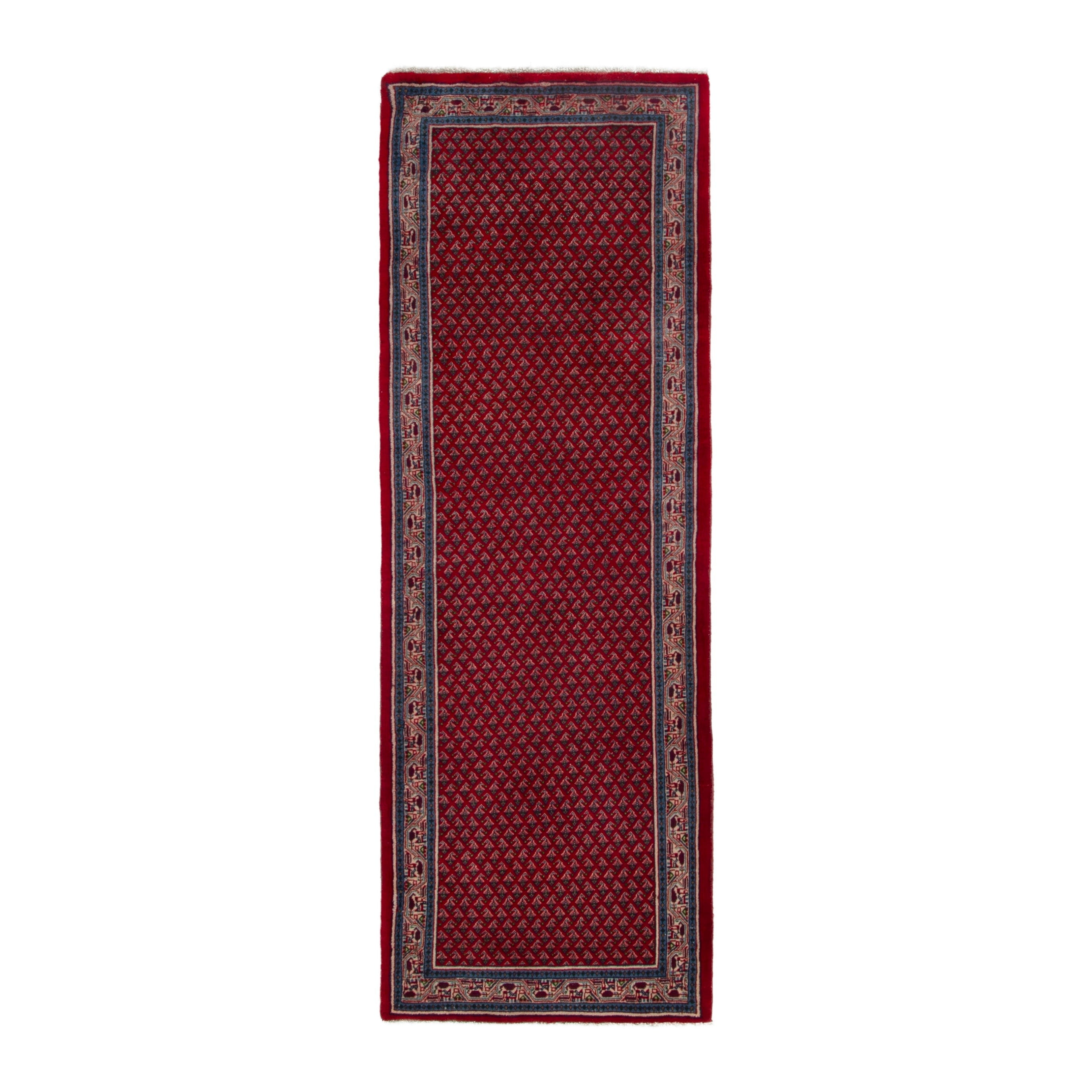 Persian Arak runner rug in deep red and denim, 2'9" x 7'7"