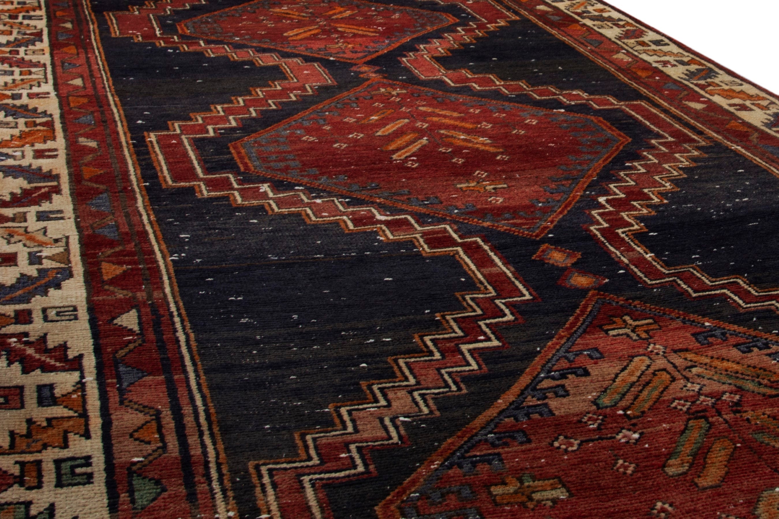 Persian Azerbaijan runner rug in navy and deep red, view 8 of 18