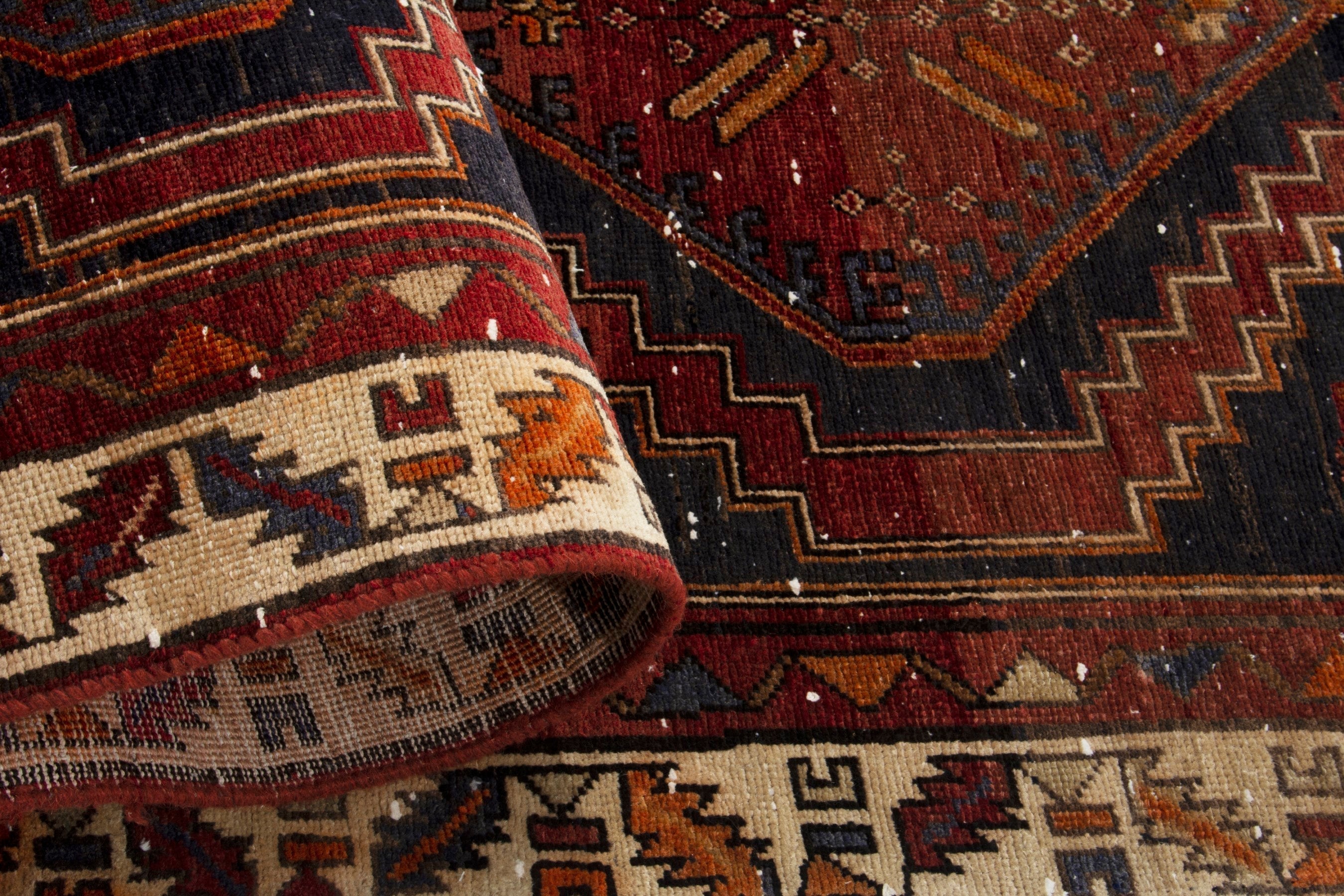Persian Azerbaijan runner rug in navy and deep red, view 16 of 18