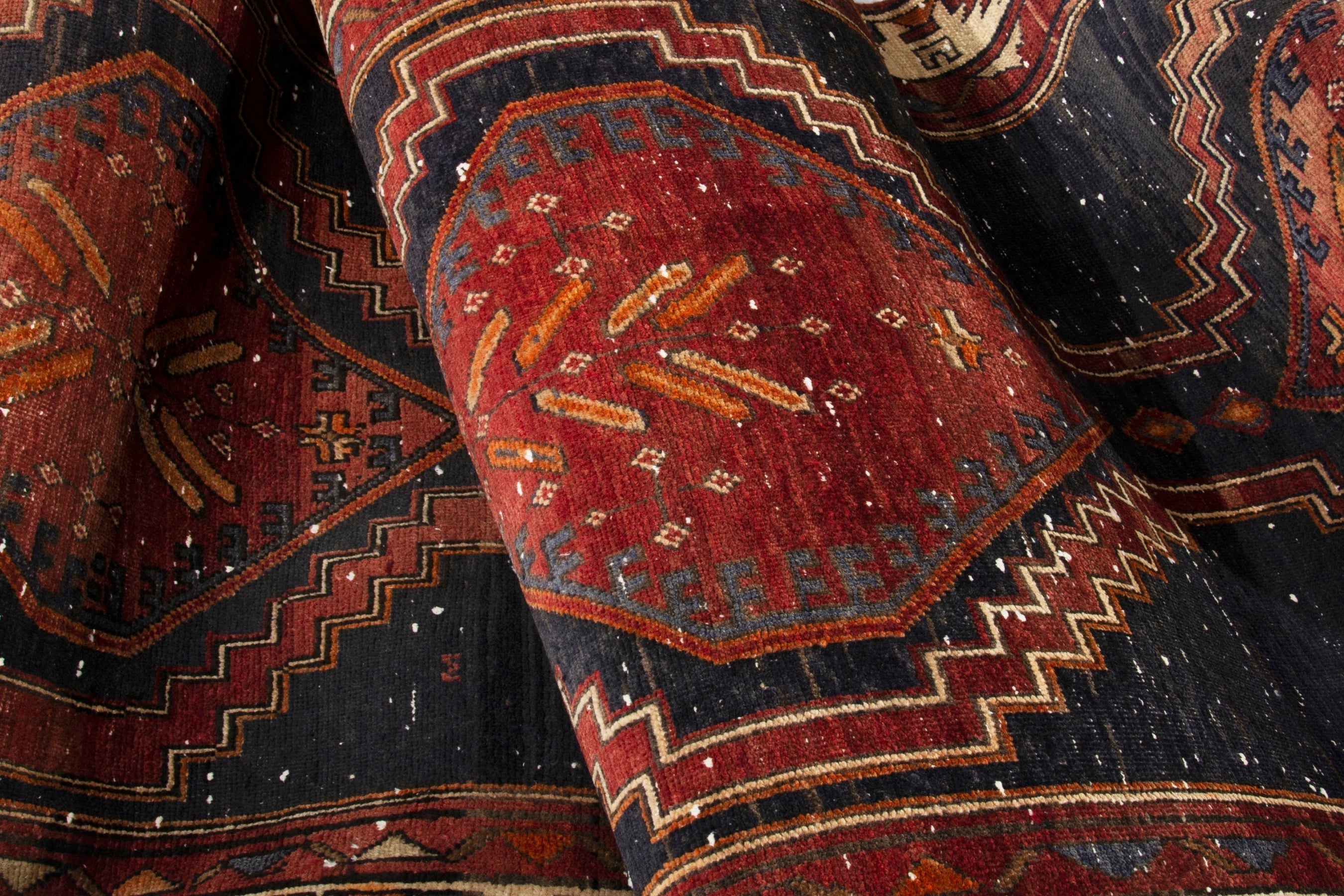 Persian Azerbaijan runner rug in navy and deep red, view 17 of 18
