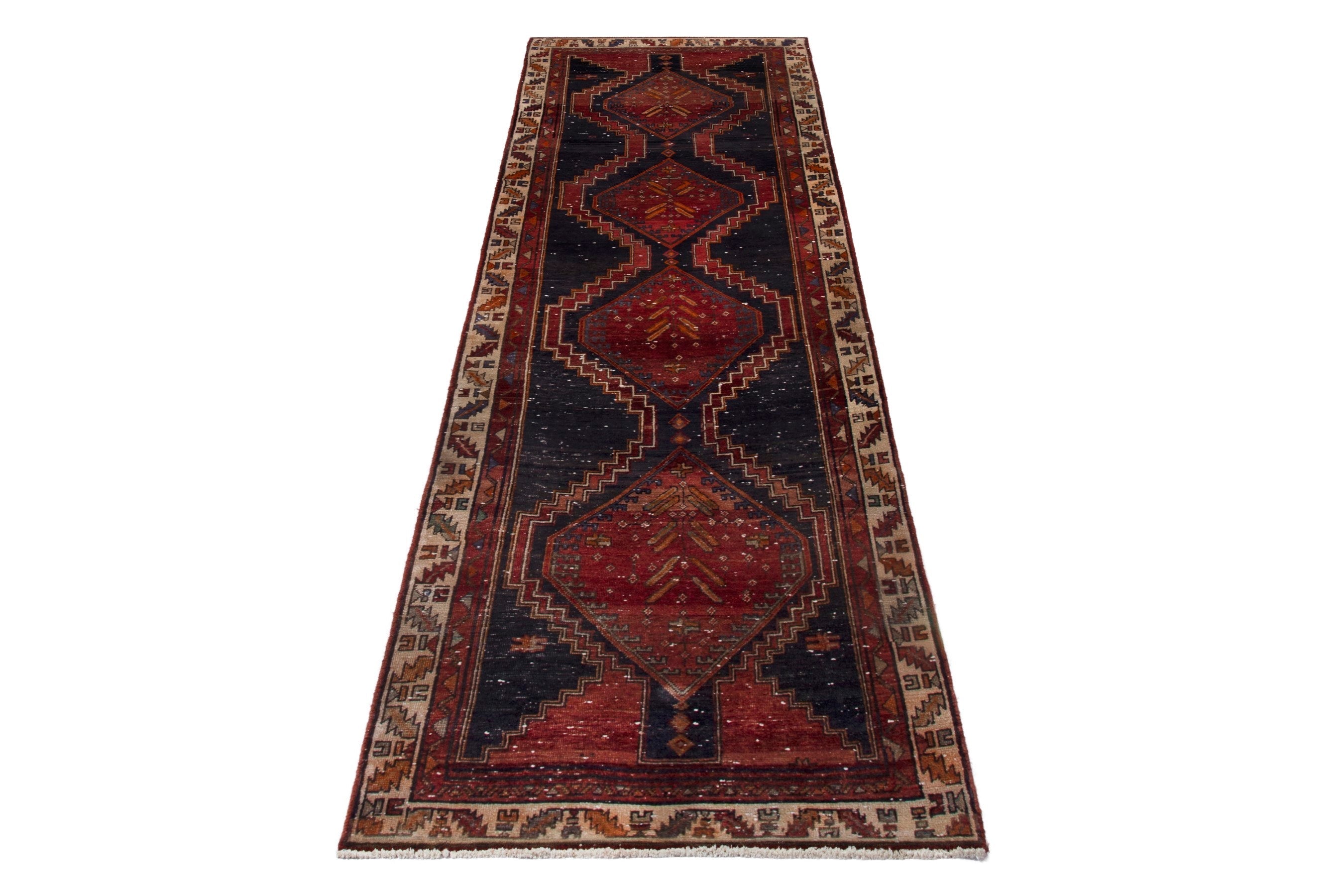 Persian Azerbaijan runner rug in navy and deep red, view 3 of 18