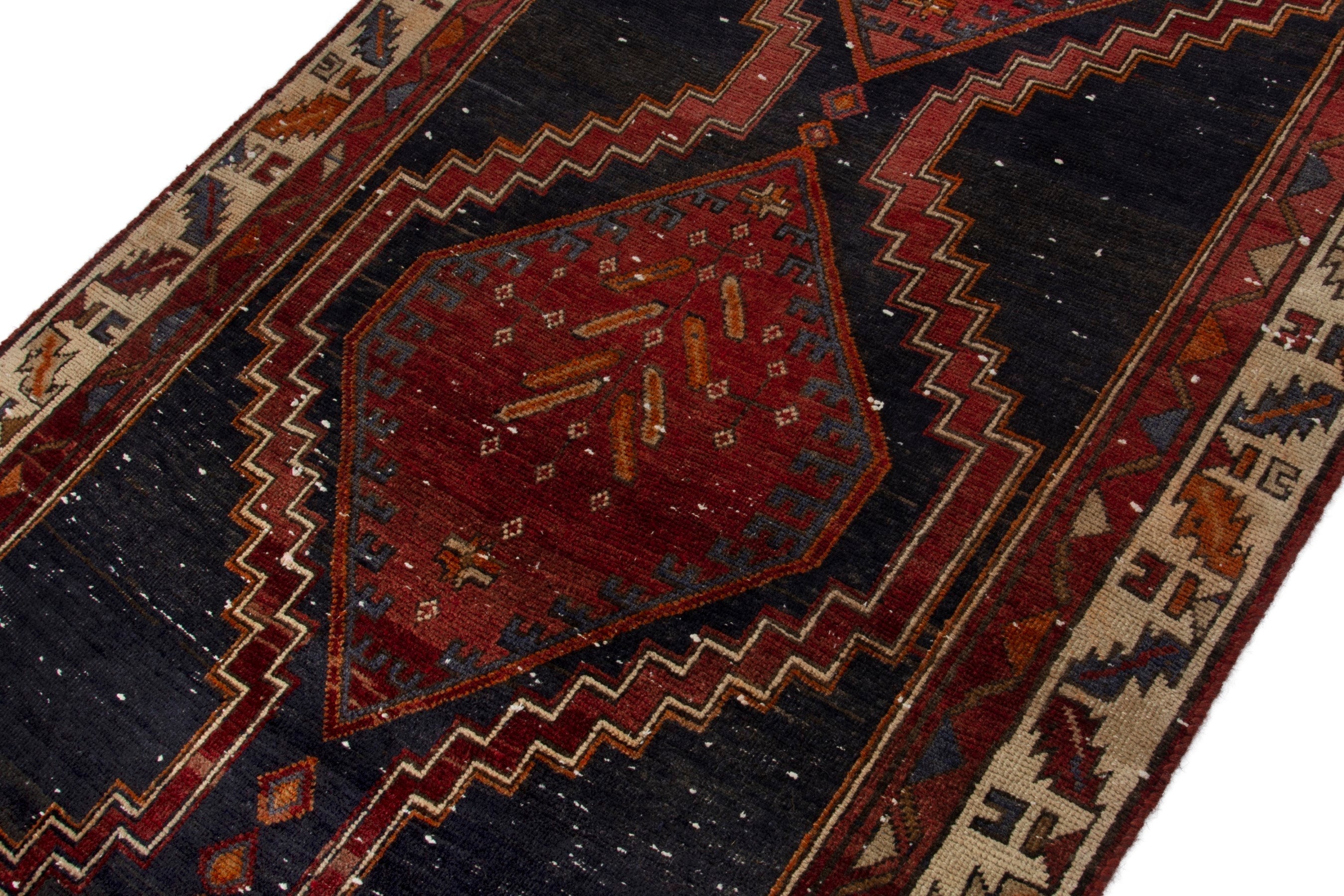 Persian Azerbaijan runner rug in navy and deep red, view 6 of 18