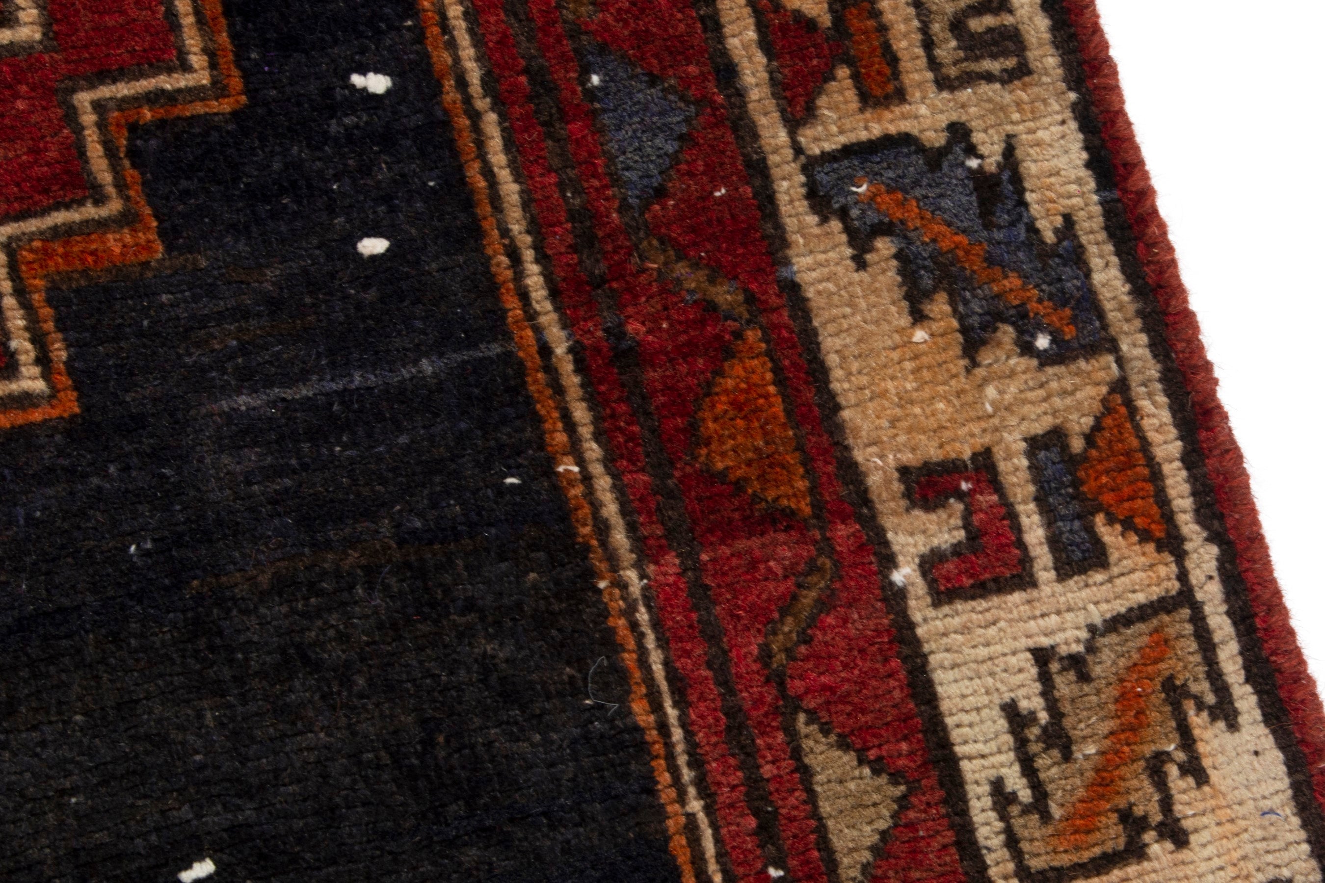 Persian Azerbaijan runner rug in navy and deep red, view 10 of 18