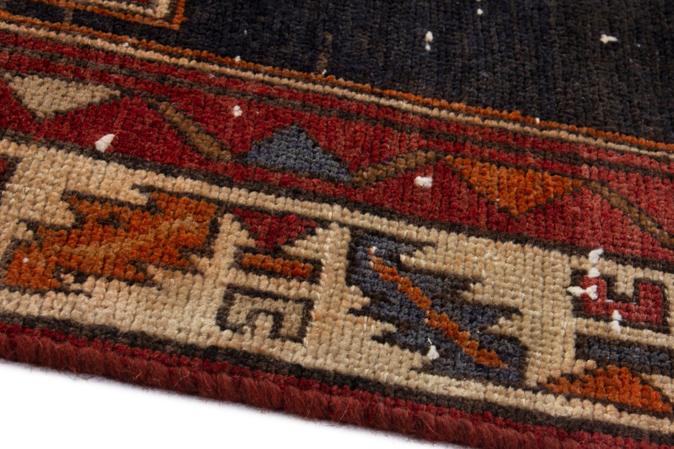 Persian Azerbaijan runner rug in navy and deep red, view 5 of 18