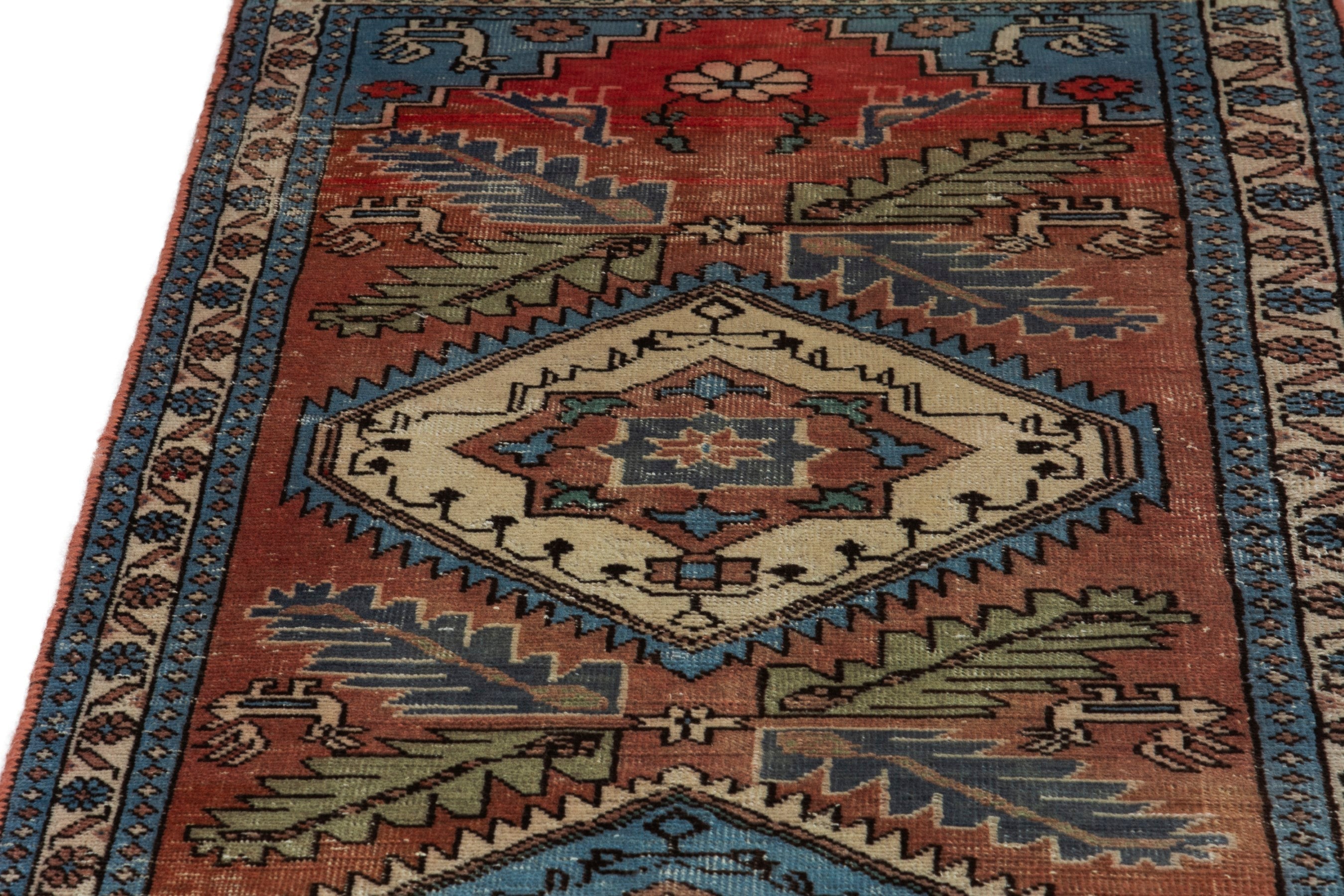 Persian Ardabil runner rug in rust and denim, view 8 of 18