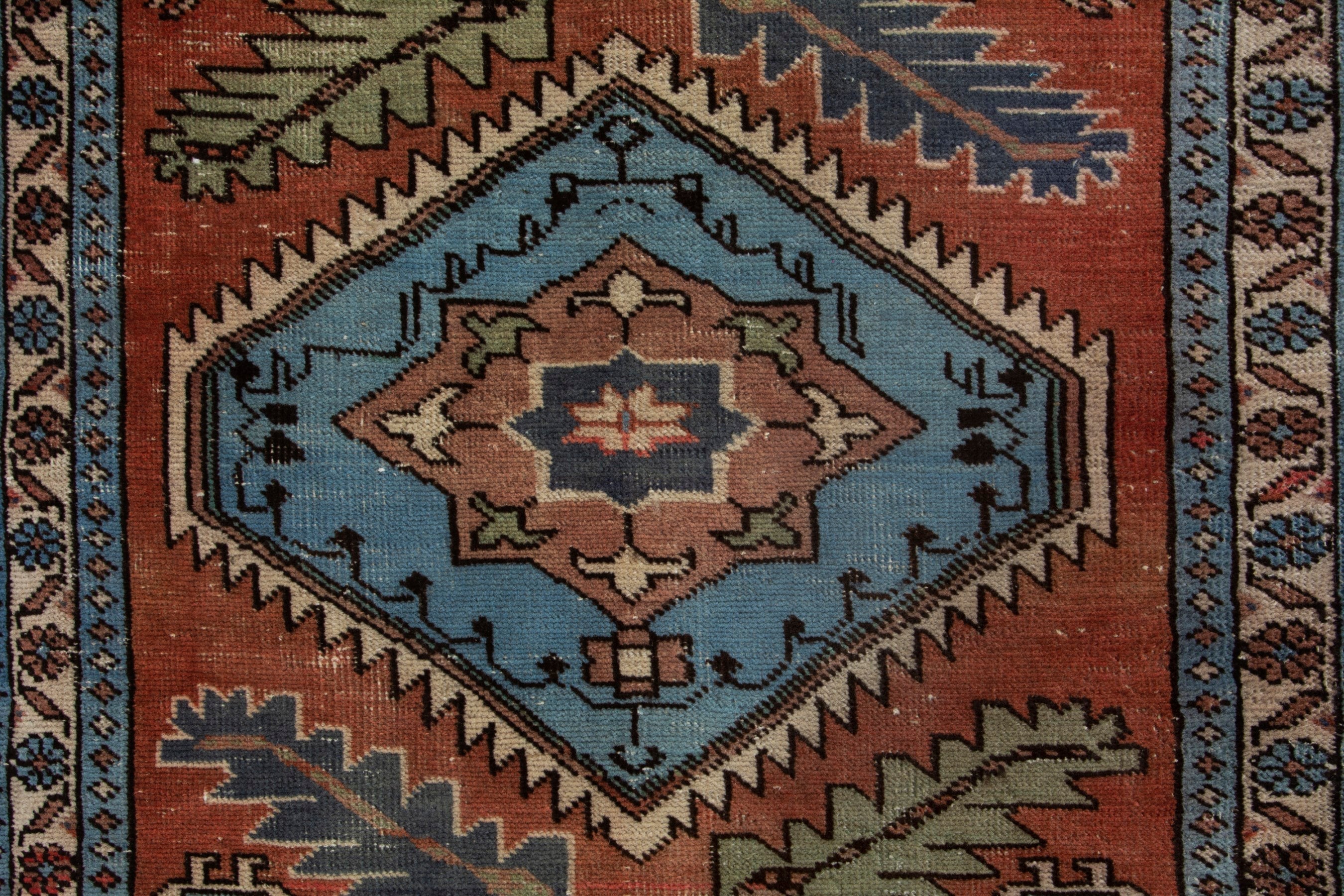 Persian Ardabil runner rug in rust and denim, view 12 of 18
