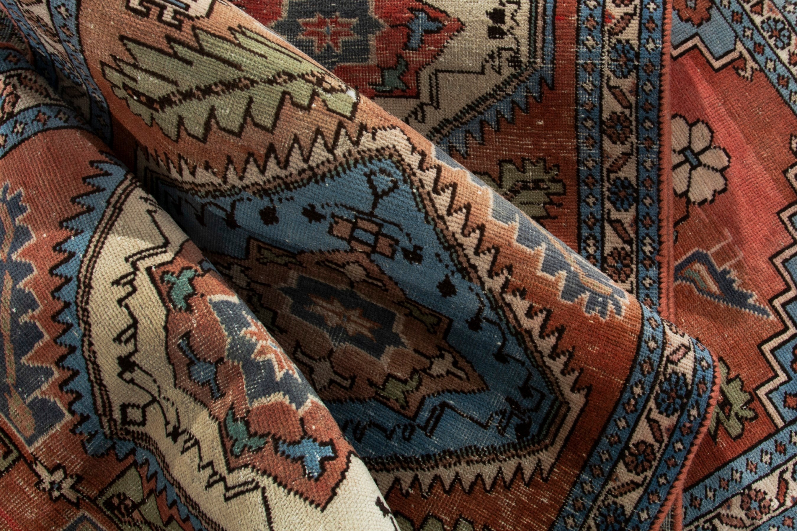 Persian Ardabil runner rug in rust and denim, view 15 of 18