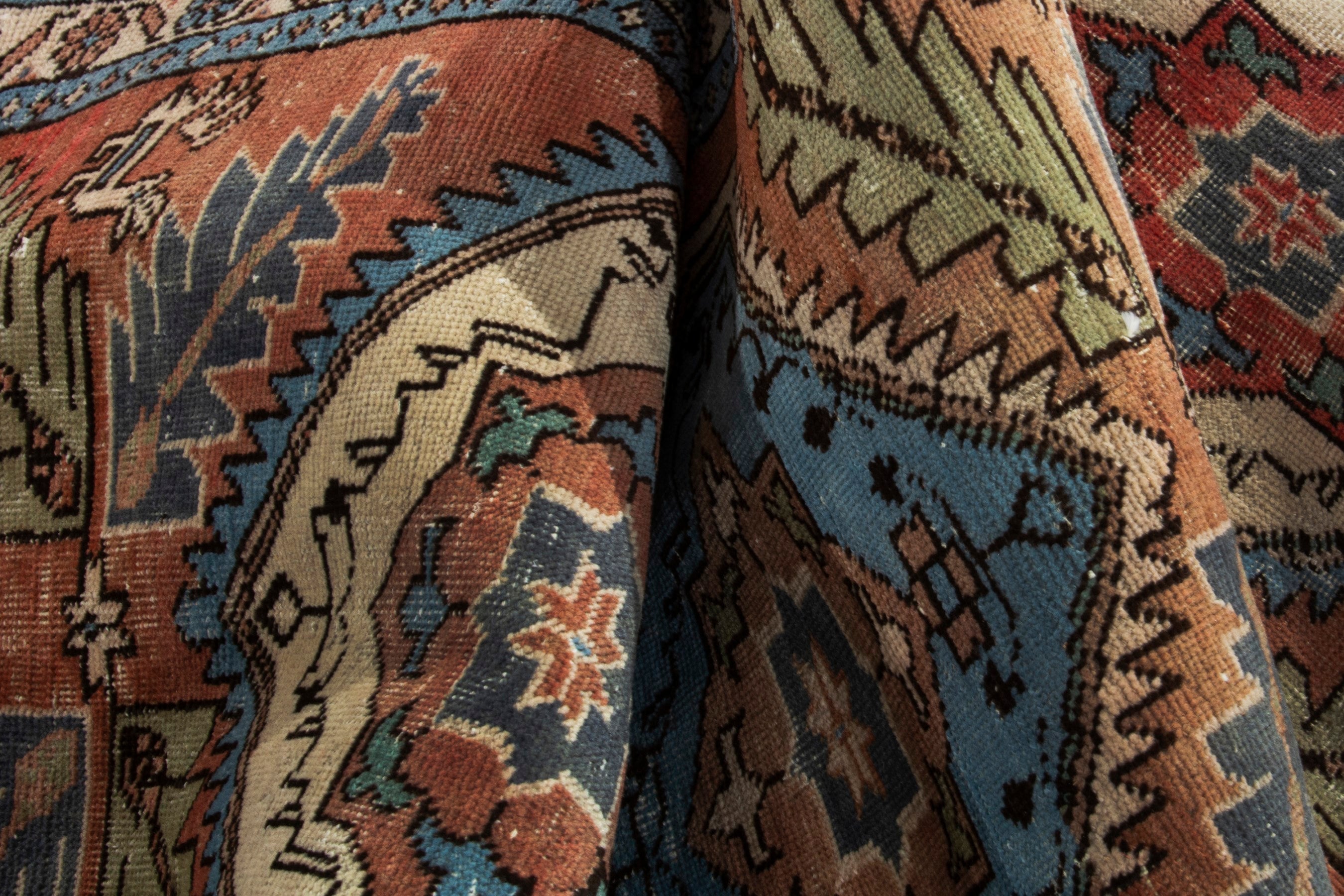Persian Ardabil runner rug in rust and denim, view 16 of 18