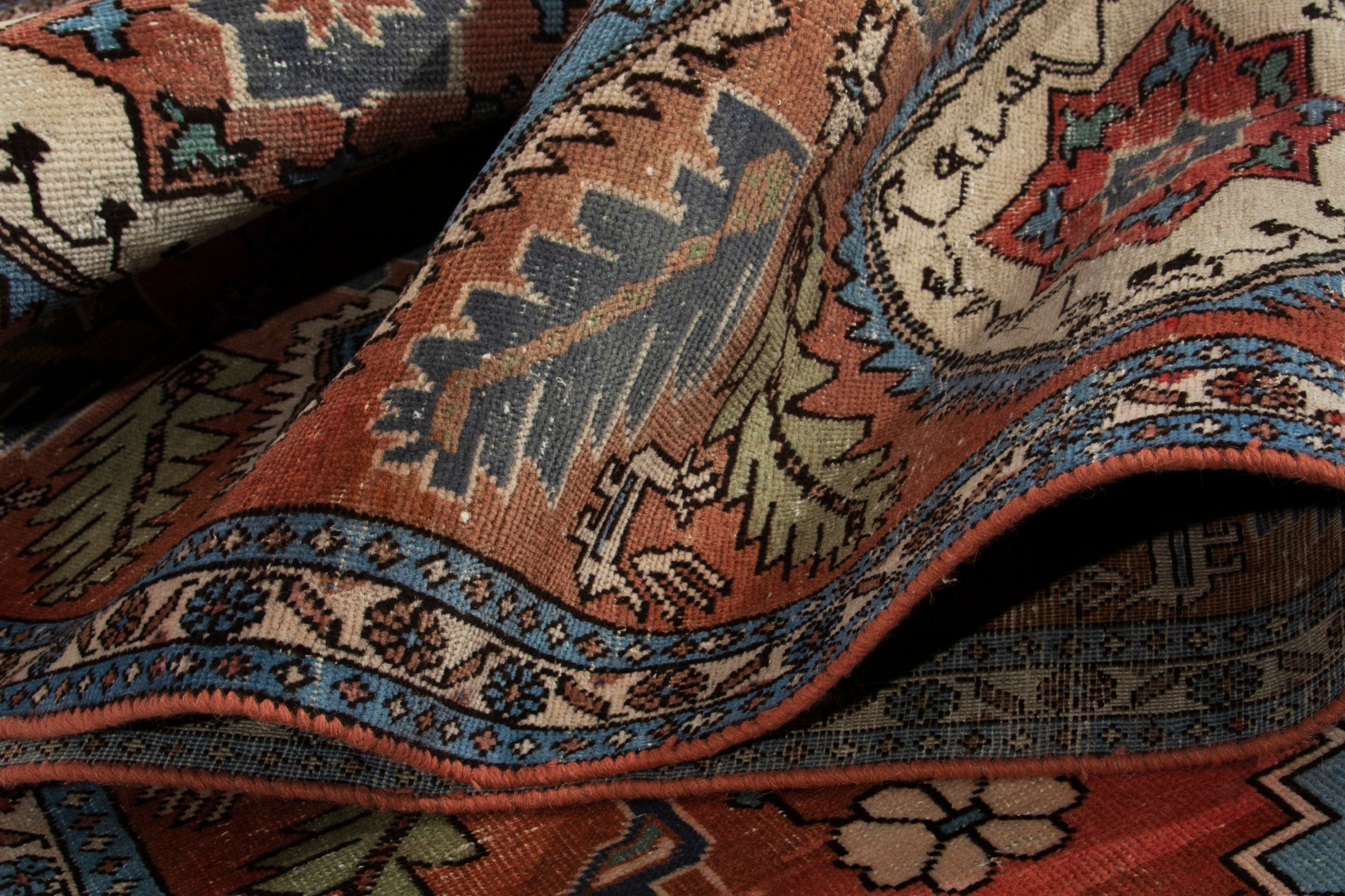 Persian Ardabil runner rug in rust and denim, view 17 of 18