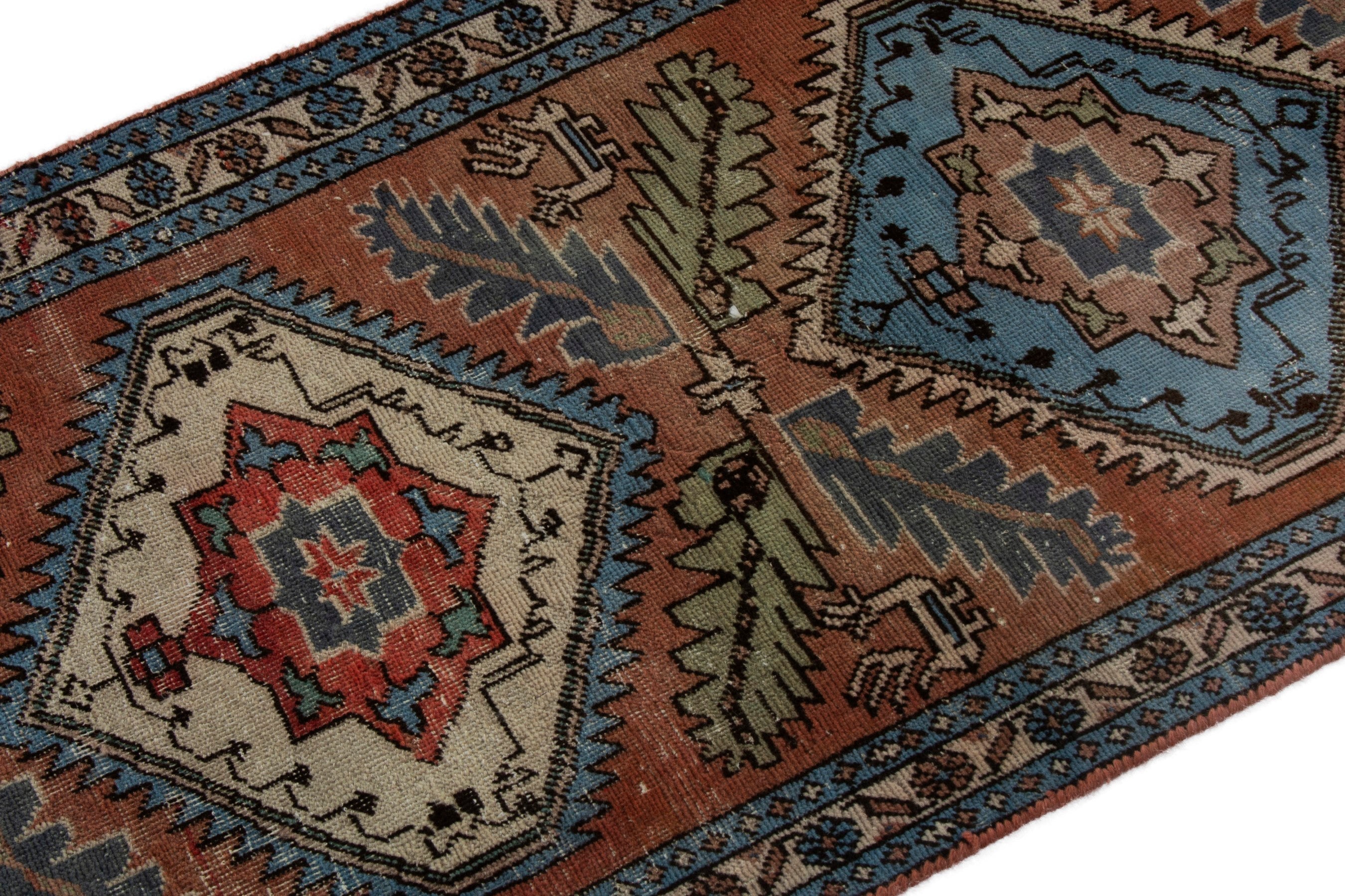 Persian Ardabil runner rug in rust and denim, view 6 of 18