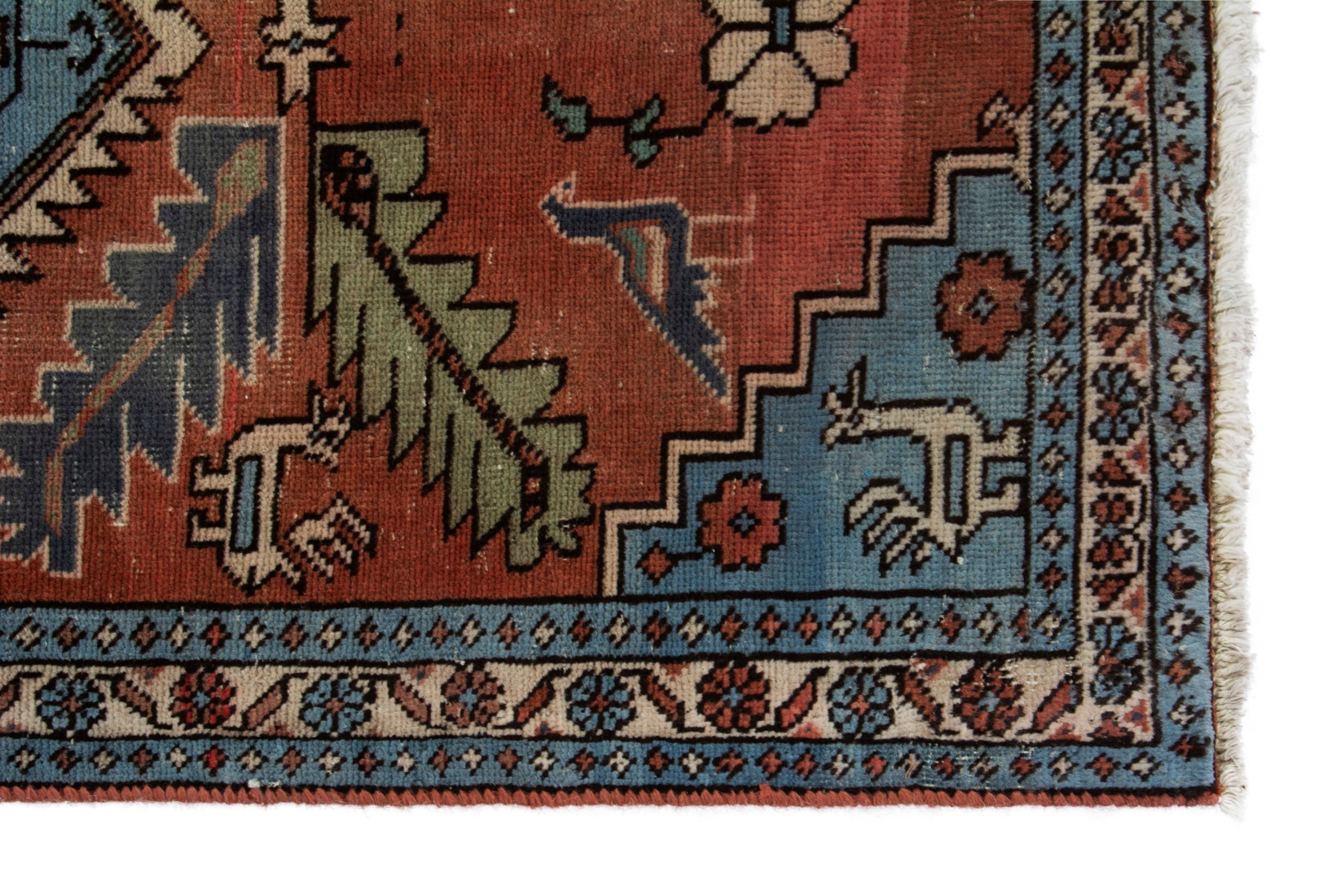 Persian Ardabil runner rug in rust and denim, view 9 of 18