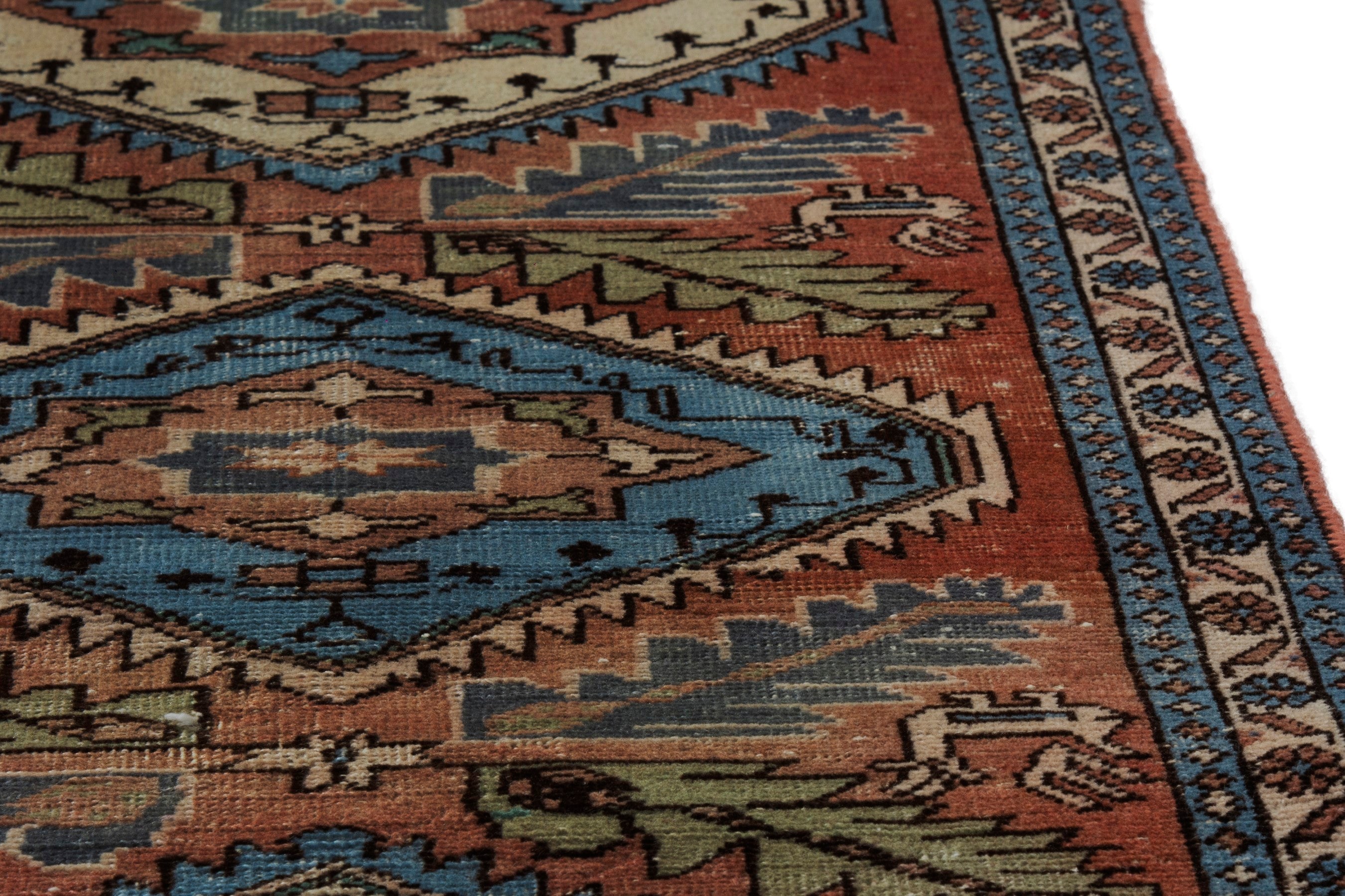 Persian Ardabil runner rug in rust and denim, view 10 of 18