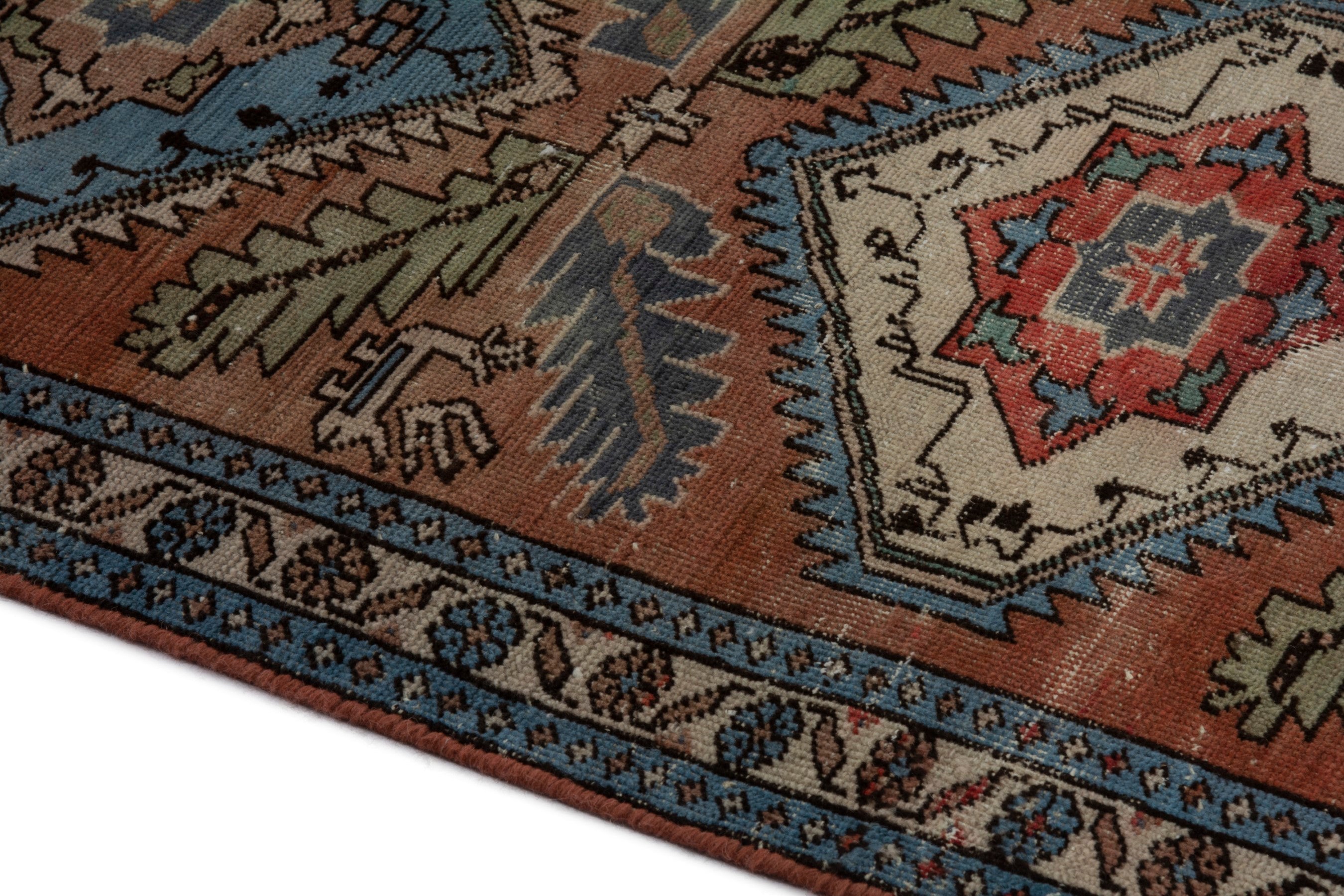 Persian Ardabil runner rug in rust and denim, view 5 of 18